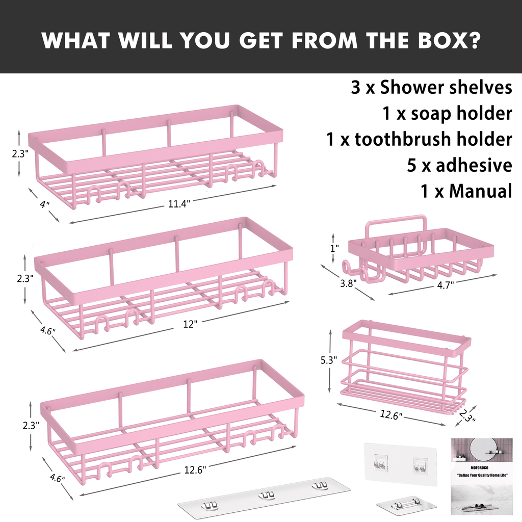Adhesive Organizer, Hanging Suction Pink Shelves Rack, Inside Rack Holder, Bathroom Decor Organization Storage Access... - Image 3