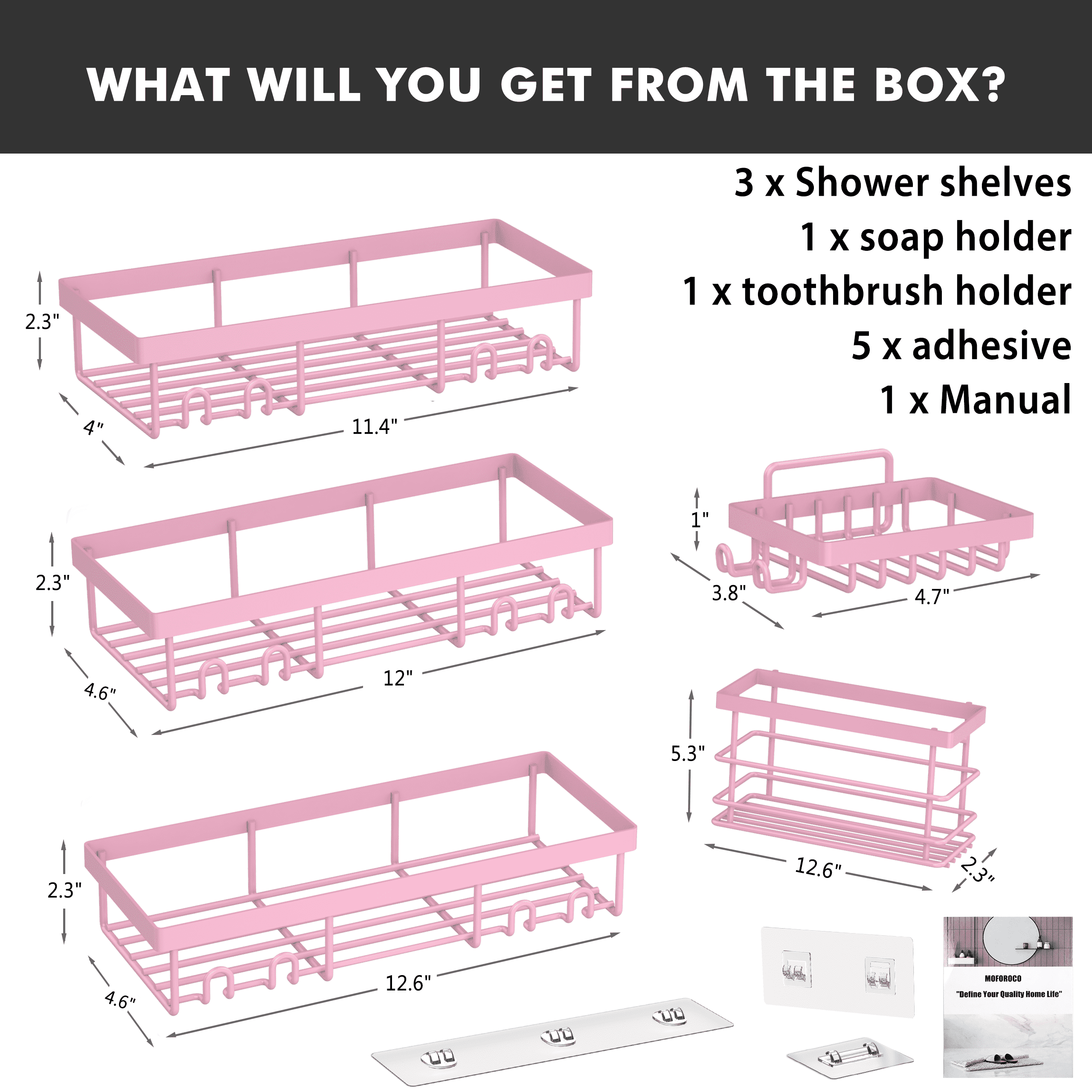 Adhesive Organizer, Hanging Suction Pink Shelves Rack, Inside Rack Holder, Bathroom Decor Organization Storage Access... - Image 3
