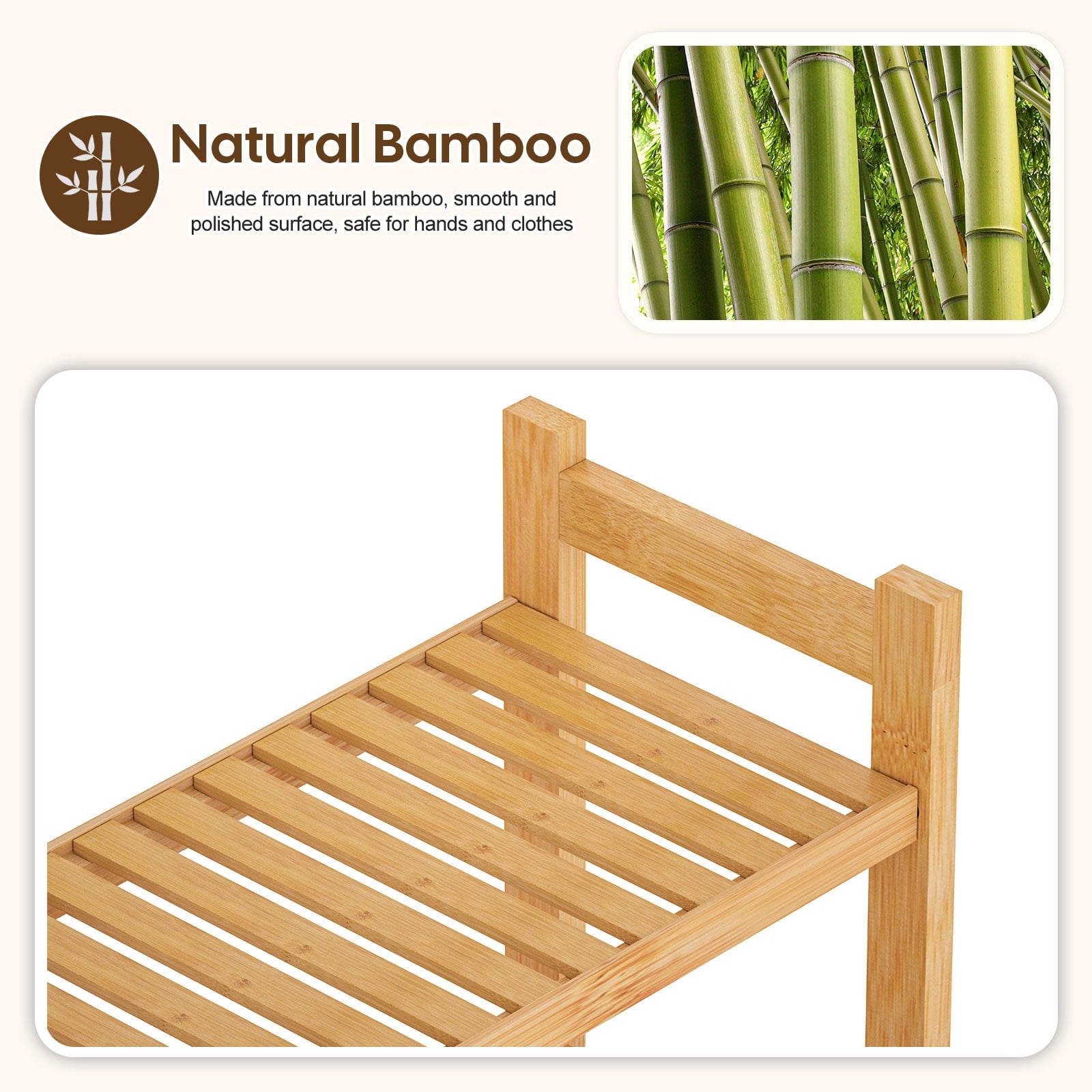 the Toilet Storage, Bamboo Bathroom Shelf Organizer with 2 Baskets & 4 Hooks, 4-Tier Space Saver - Image 5