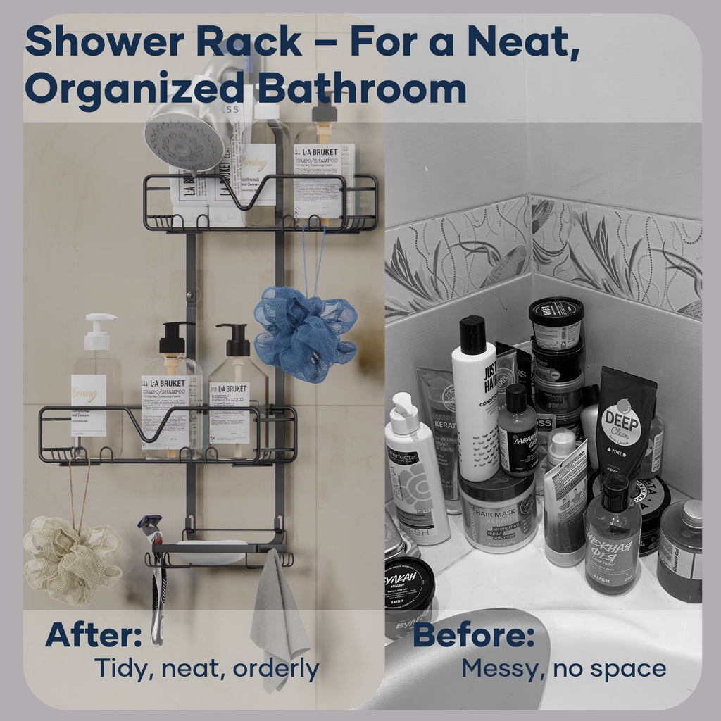 Hanging Over Head, Fits 1" Standard Pipe, Left/Right Adjustable Shelves, Large Storage for Shampoo & Soap Holder, No-... - Image 6