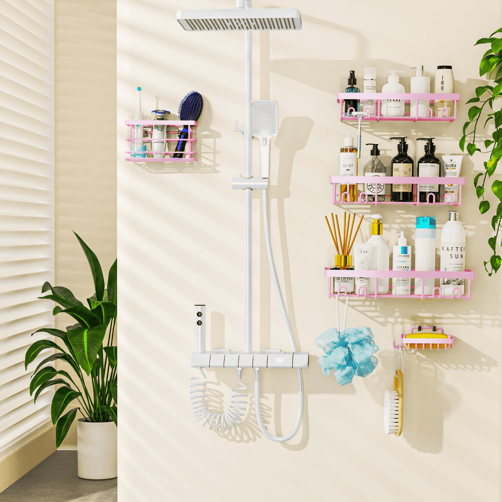 Adhesive Organizer, Hanging Suction Pink Shelves Rack, Inside Rack Holder, Bathroom Decor Organization Storage Access... - Image 4