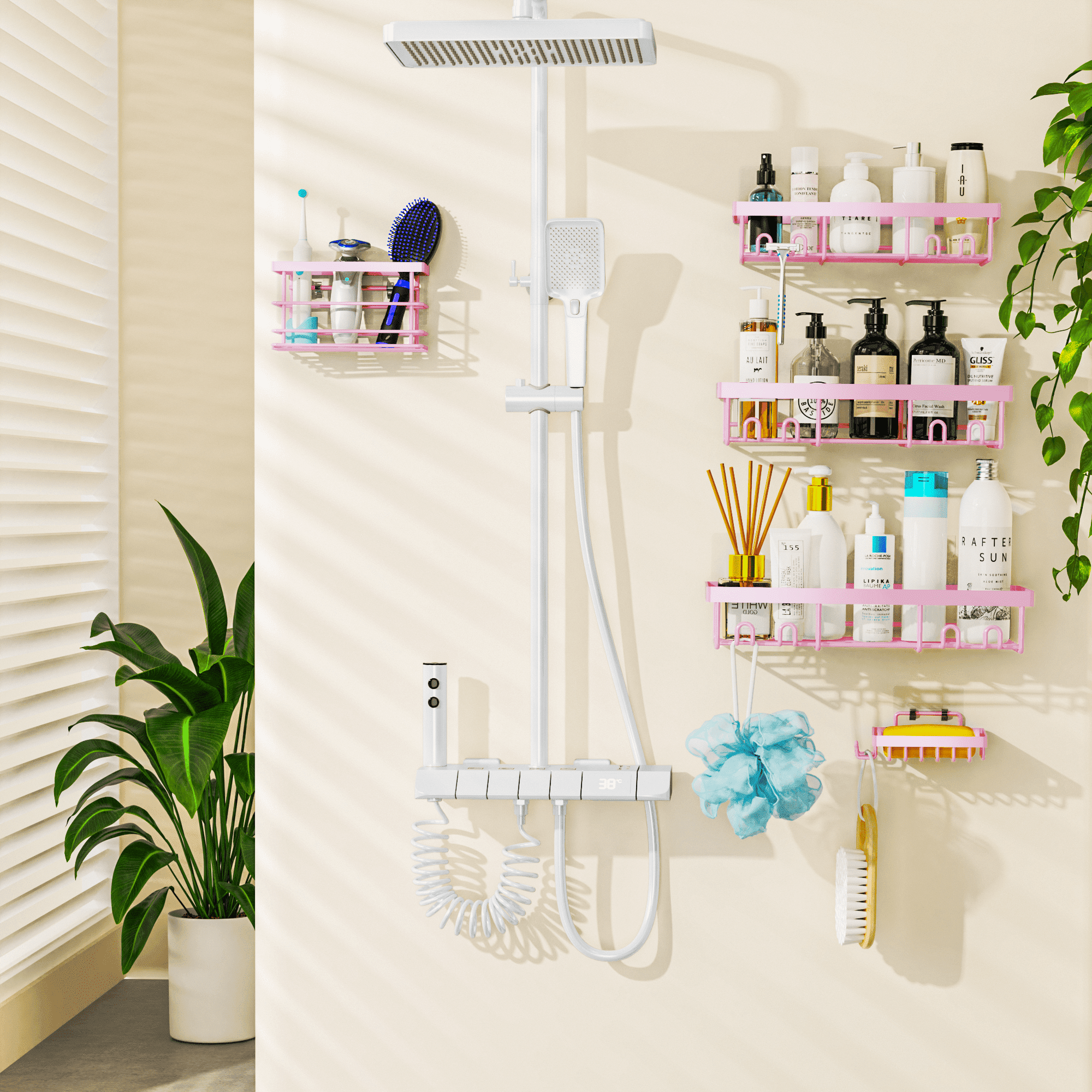 Adhesive Organizer, Hanging Suction Pink Shelves Rack, Inside Rack Holder, Bathroom Decor Organization Storage Access... - Image 4