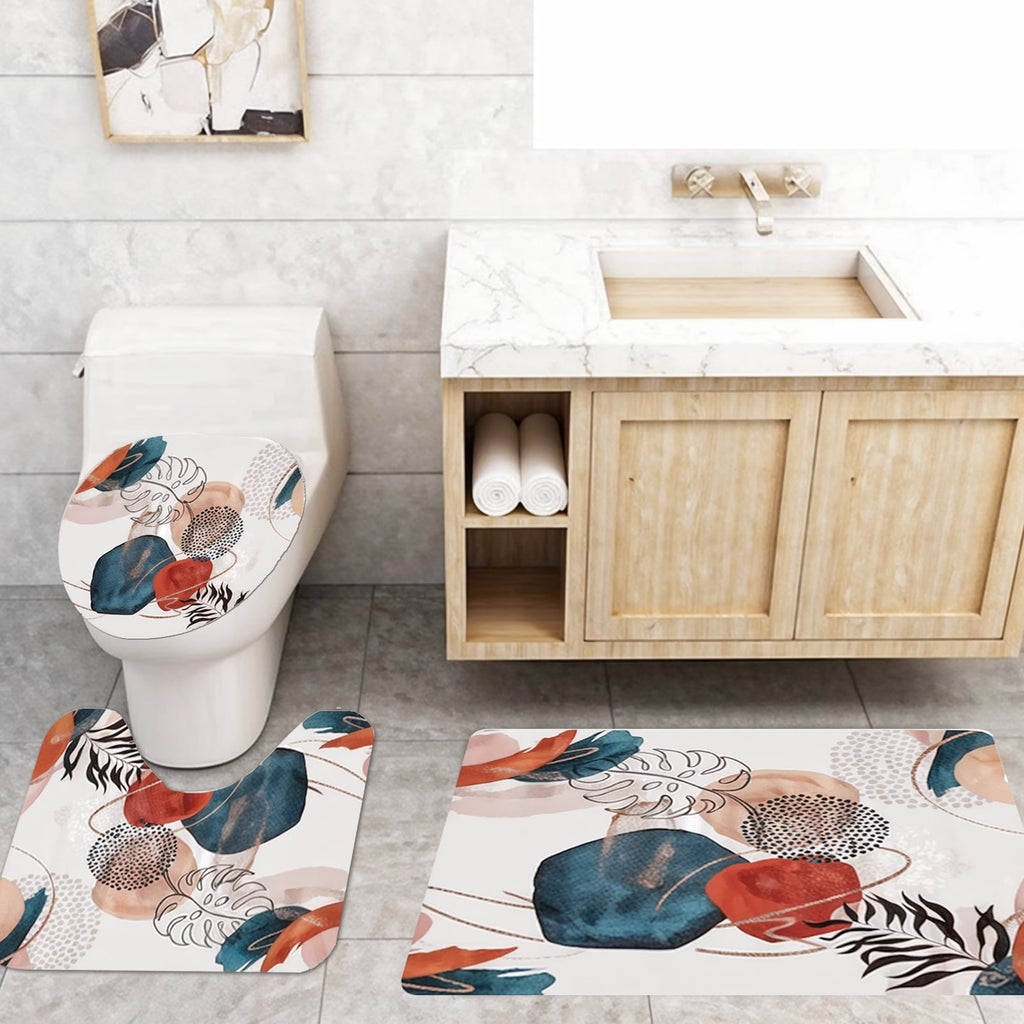 Fabric Shower Curtain and Rug Sets, 16pc Modern Bathroom Sets, Navy, 72" x 72" - Image 5