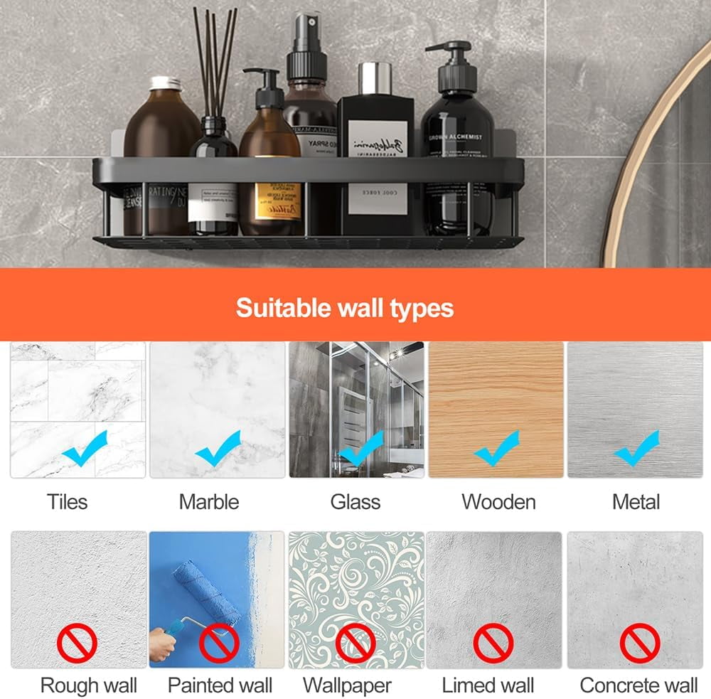2 Pack Adhesive Shower Caddy Bathroom Shower Shelves with 4 Hooks, Space Aluminum Shower Organizer - Rustproof Waterp... - Image 4