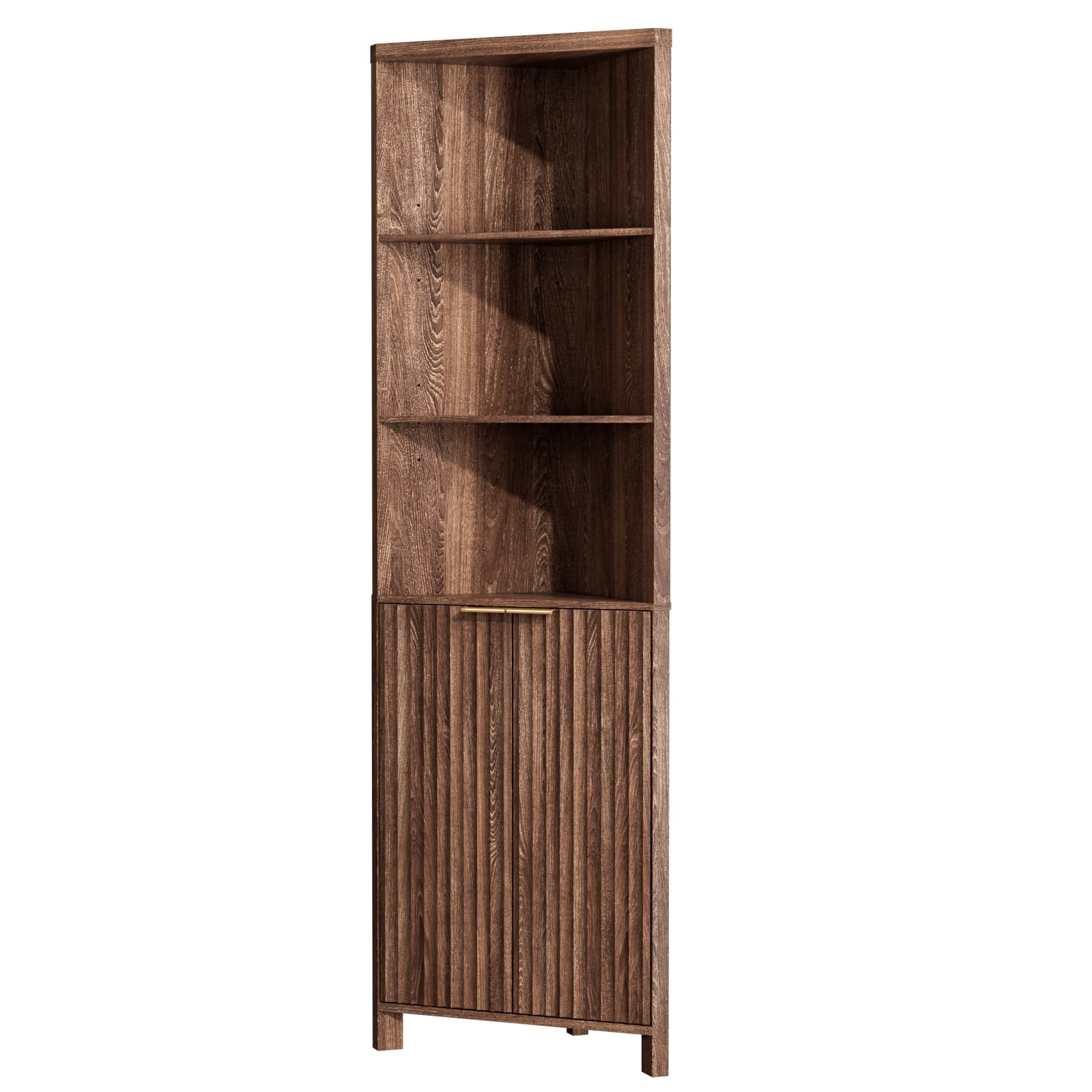 Bathroom Cabinet with Fluted Double - doors, 5 - Tier Freestanding Storage, Walnut - Image 3
