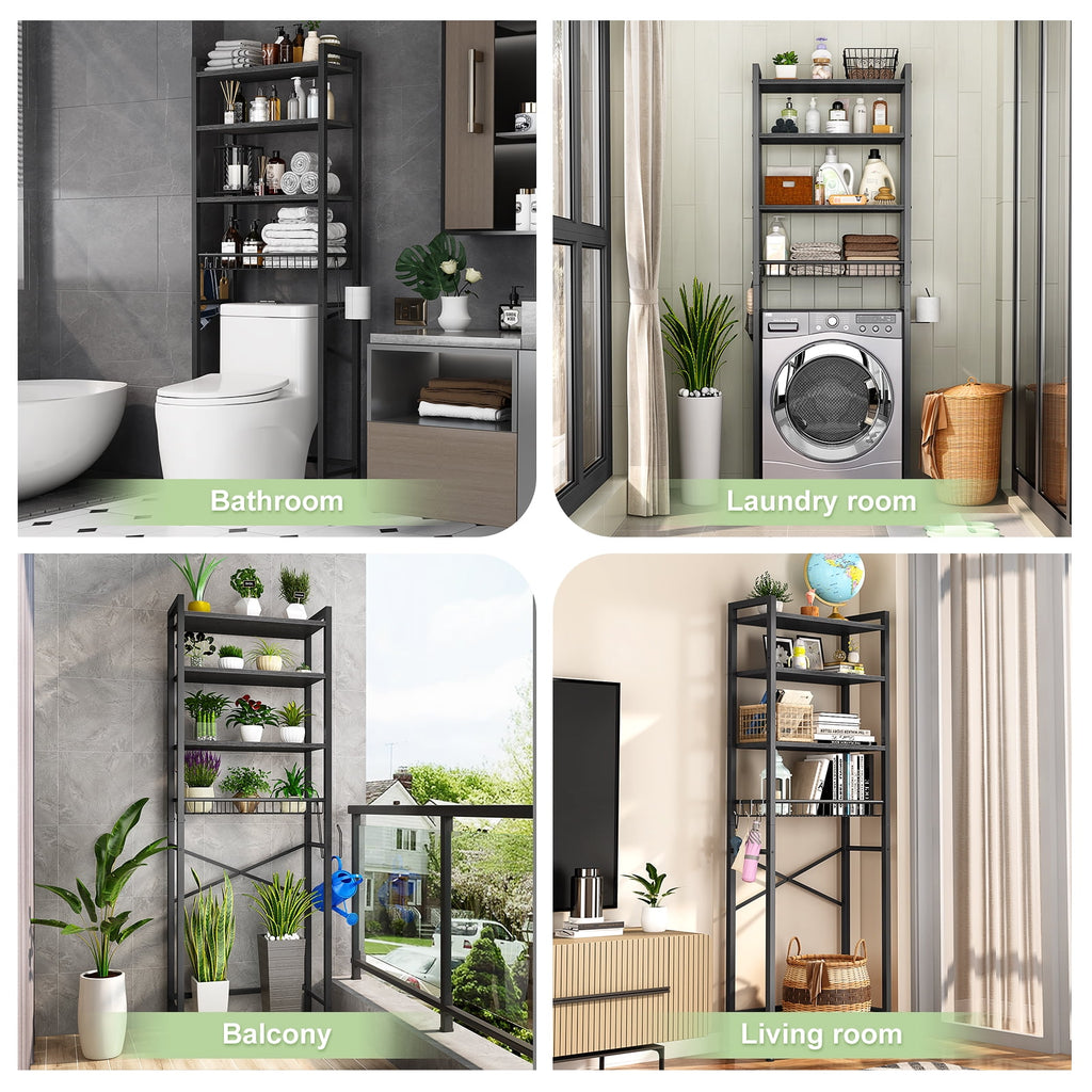 Biemlerfn Over The Toilet Storage Shelf, 4-Tier Wooden Bathroom Organizer Adjustable Saver Space Rack with Toilet Paper Holder, Classic Blac - Image 4