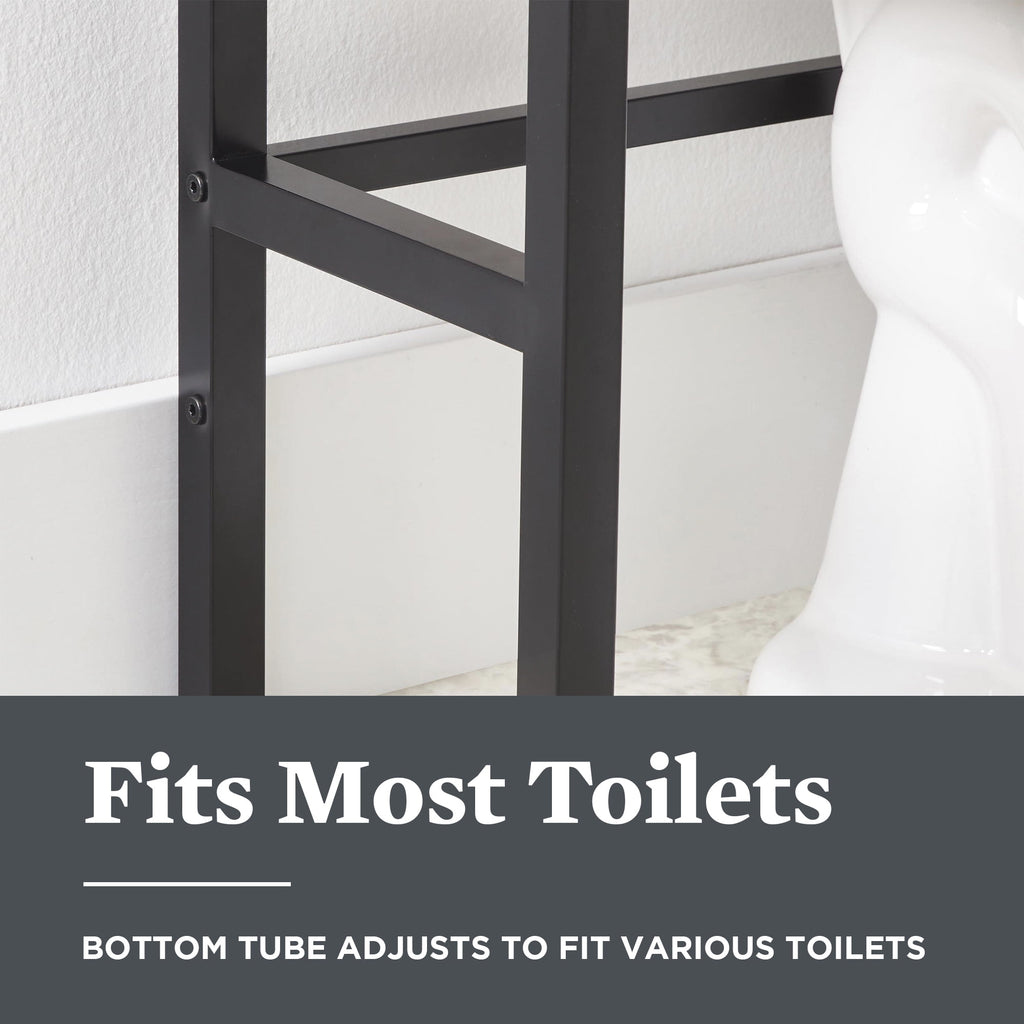 Jace 3-Shelf over-the-Toilet Rack with Black Frame and Oak Shelves - Image 5