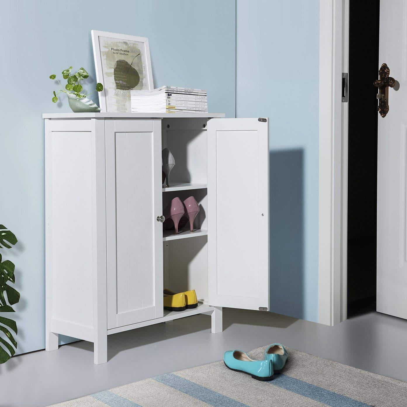 Bathroom Floor Cabinet Storage with 2 Doors and Adjustable Shelves, White Finish - Image 6