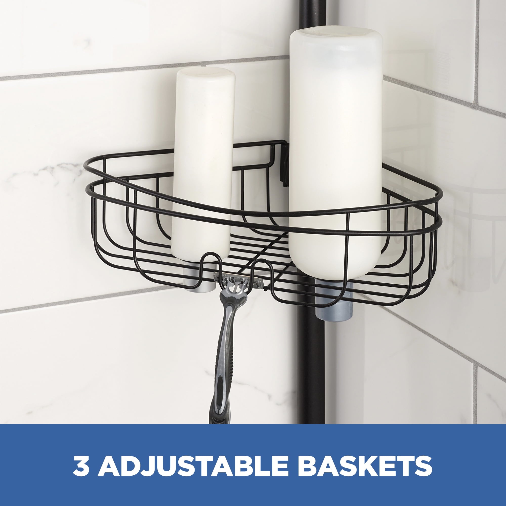 Mainstays 4-Tier Tension Pole Shower Caddy with Adjustable Baskets, Soap Tray in Oil-Rubbed Bronze - Image 5