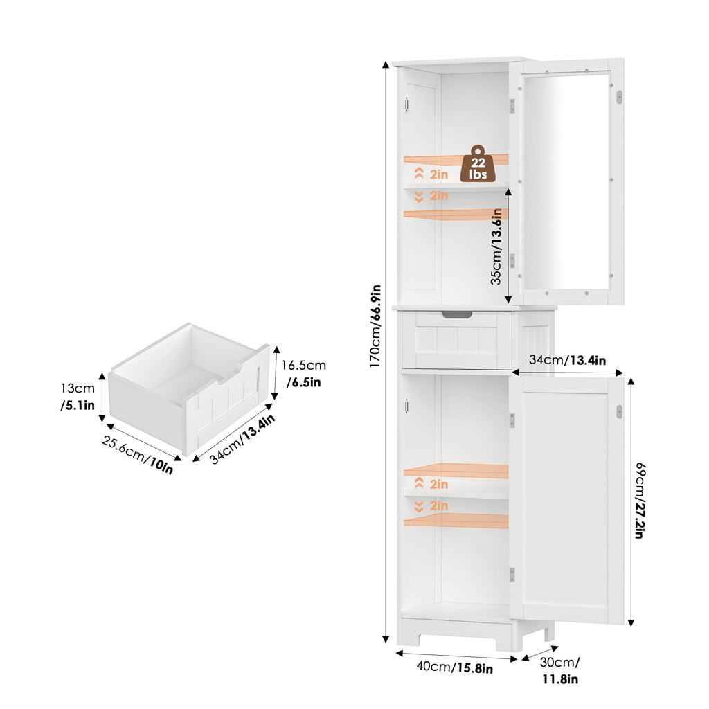 Bathroom Storage Tower, Narrow Linen Cabinet with Door and Drawers, Tall Bathroom Storage Cabinet for Small Spaces, W... - Image 4