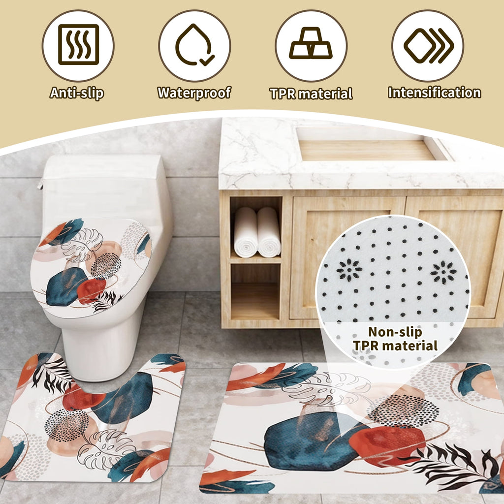 Fabric Shower Curtain and Rug Sets, 16pc Modern Bathroom Sets, Navy, 72" x 72" - Image 2