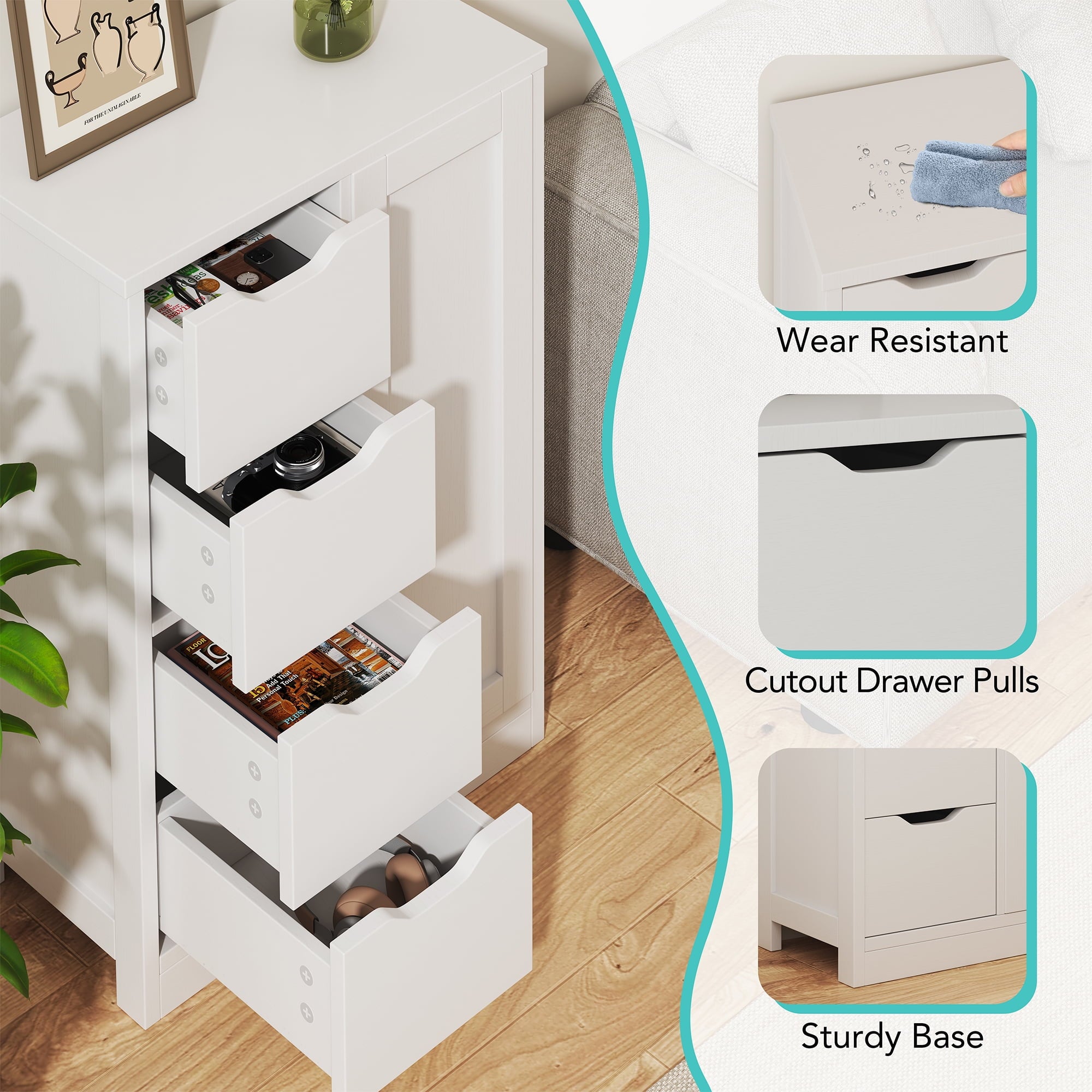 Bathroom Floor Cabinet Storage Organizer Freestanding Wooden Cupboard with Door Drawers Adjustable Shelf for Small Sp... - Image 3