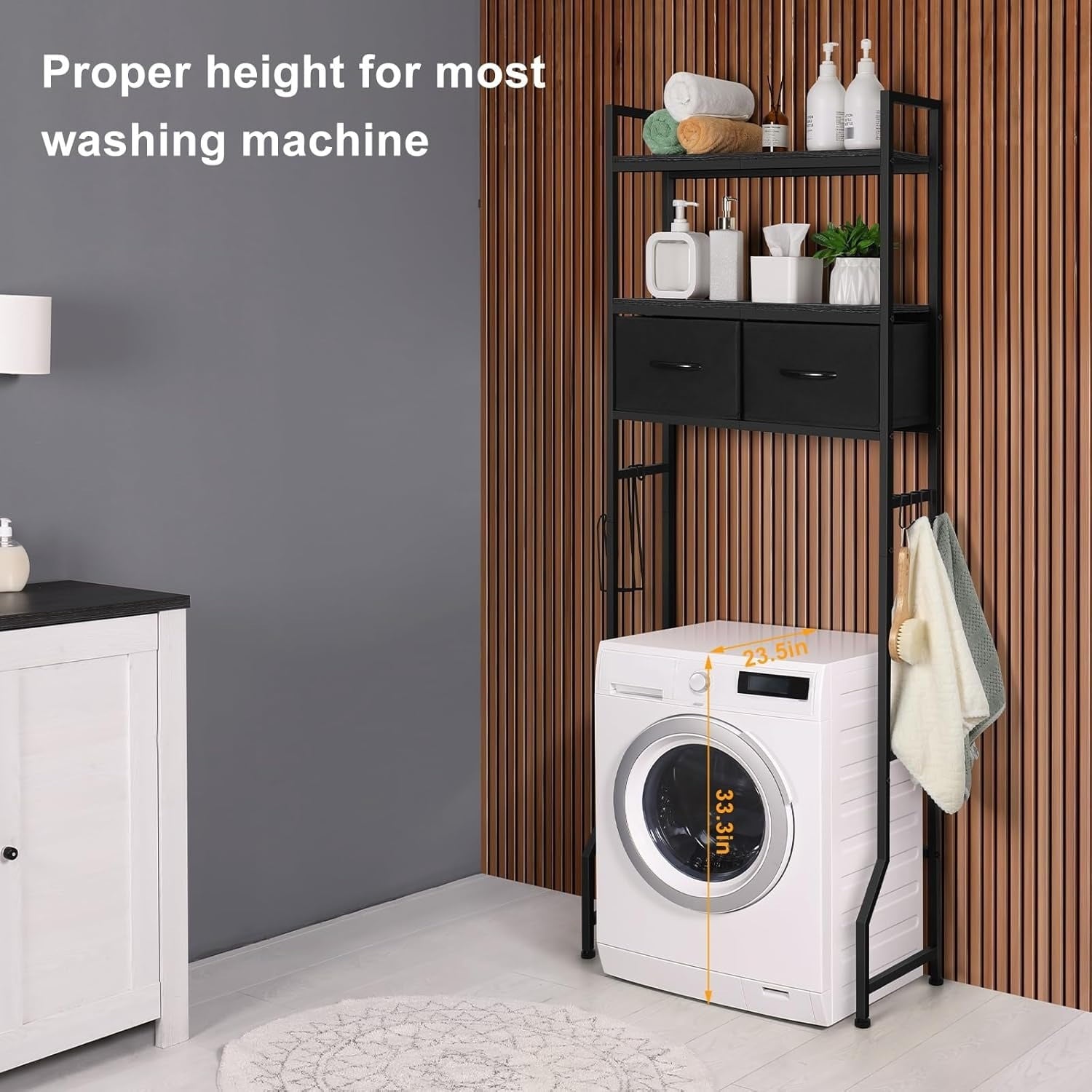 3-Tier Shelf with Storage Baskets, The Storage Cabinet, 3-Tier Bathroom Organizer with Fabric Drawers & Hooks, Freest... - Image 3