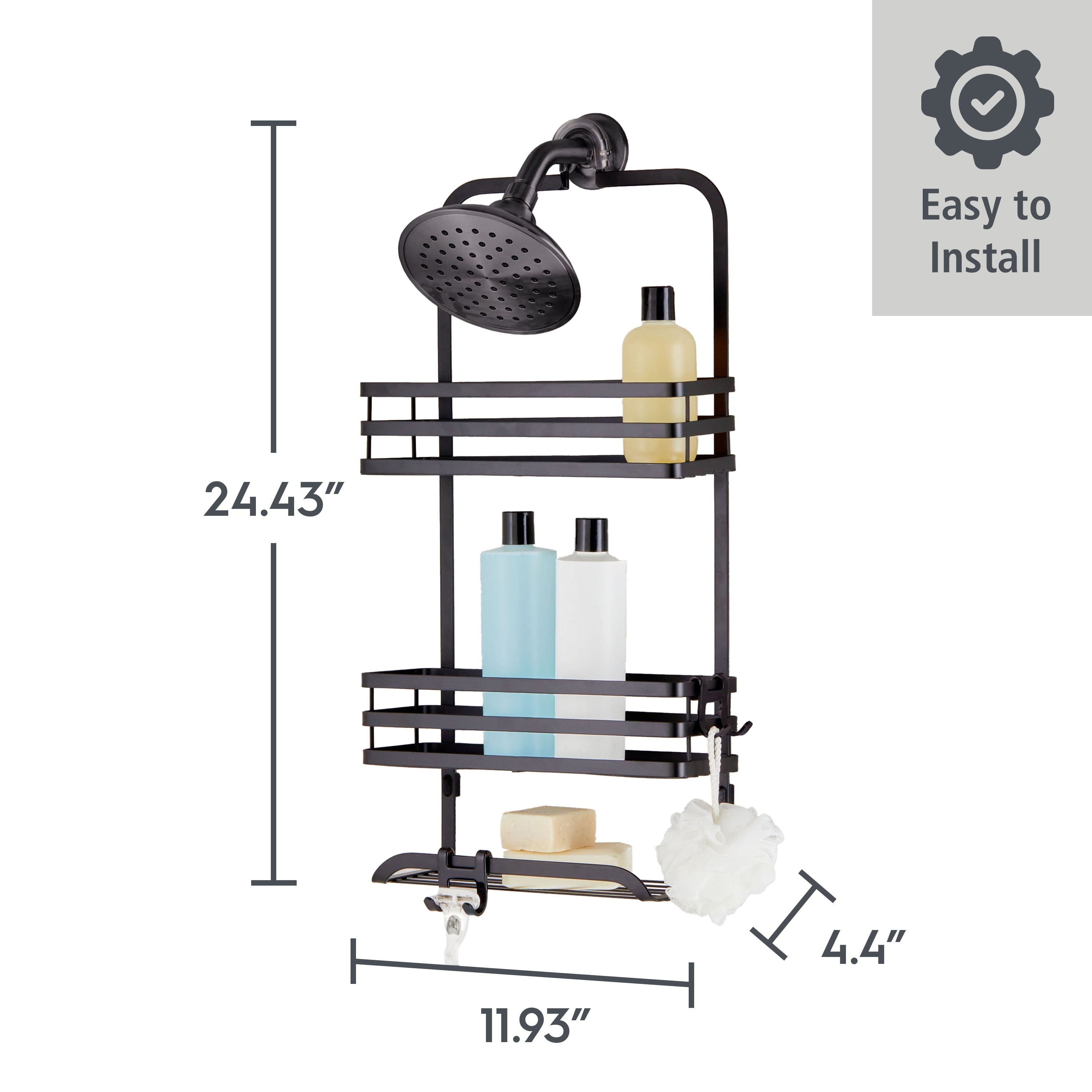 Shower Caddy with 3 Shelves Black Bathroom Organizer - Image 3