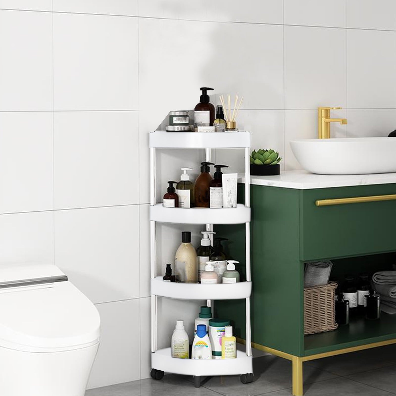 Bathroom Corner Storage Shelf, 4-Tier Organizer with Detachable Rolling Wheels & Drainage Holes, Sturdy Plastic & Sta... - Image 6