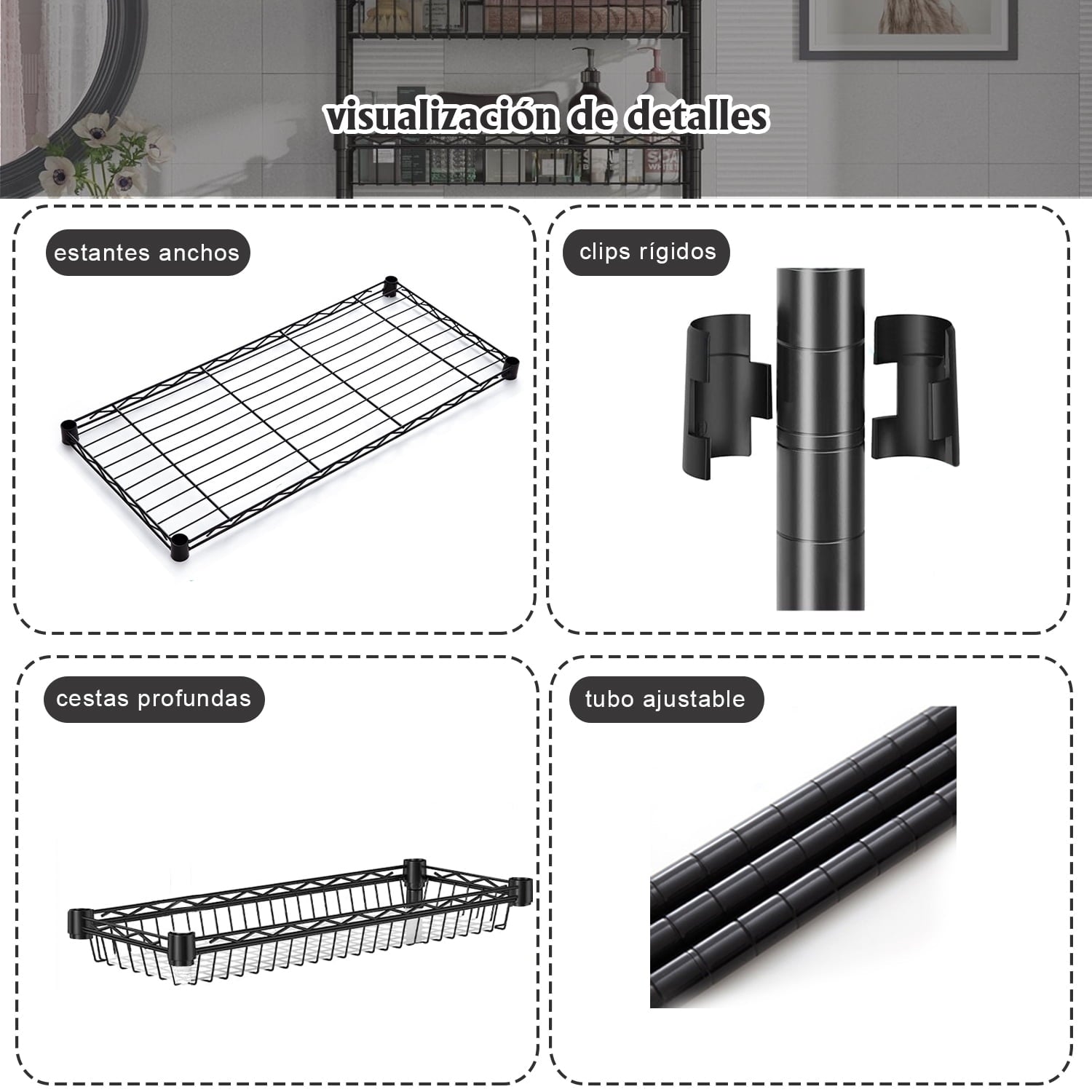 Untyo 3 Tier Over the Toilet Storage Rack Bathroom Storage Shelf Space Saver Stand Above Toilet with Adjustable Shelves and Baskets - Image 4