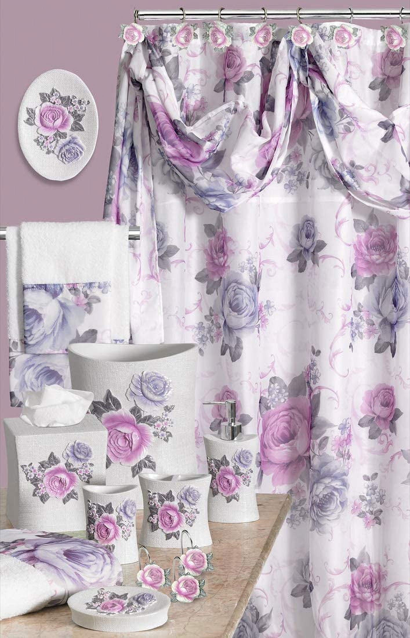 Zahari Home 13pc Michelle Bathroom Shower Curtain Sets Shower Curtain & 12 Shower Bathroom Hooks Modern Classic Luxury Contemporary Decor Fl - Image 3