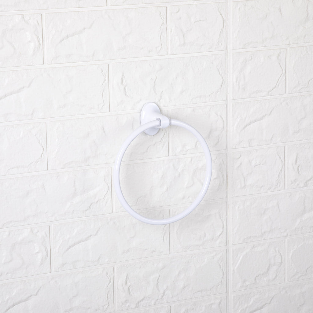 Mainstays Oval Style Steel Wall Mount Towel Holder Ring, White, Vertical Orientation - Image 2