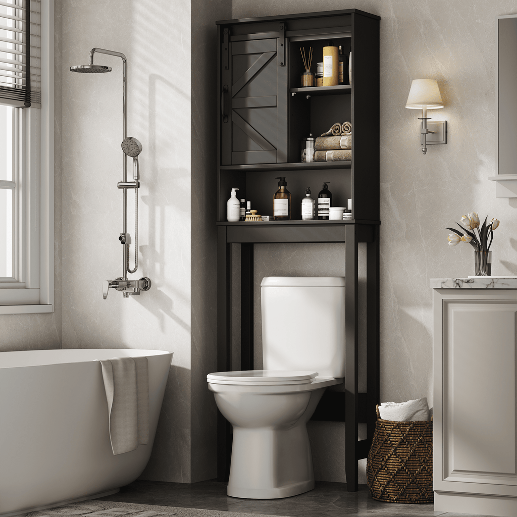 the Toilet Storage Cabinet, Rustic Storage Cabinet Toilet with Sliding Barn Door & Adjustable Shelves, Farmhouse Spac... - Image 2
