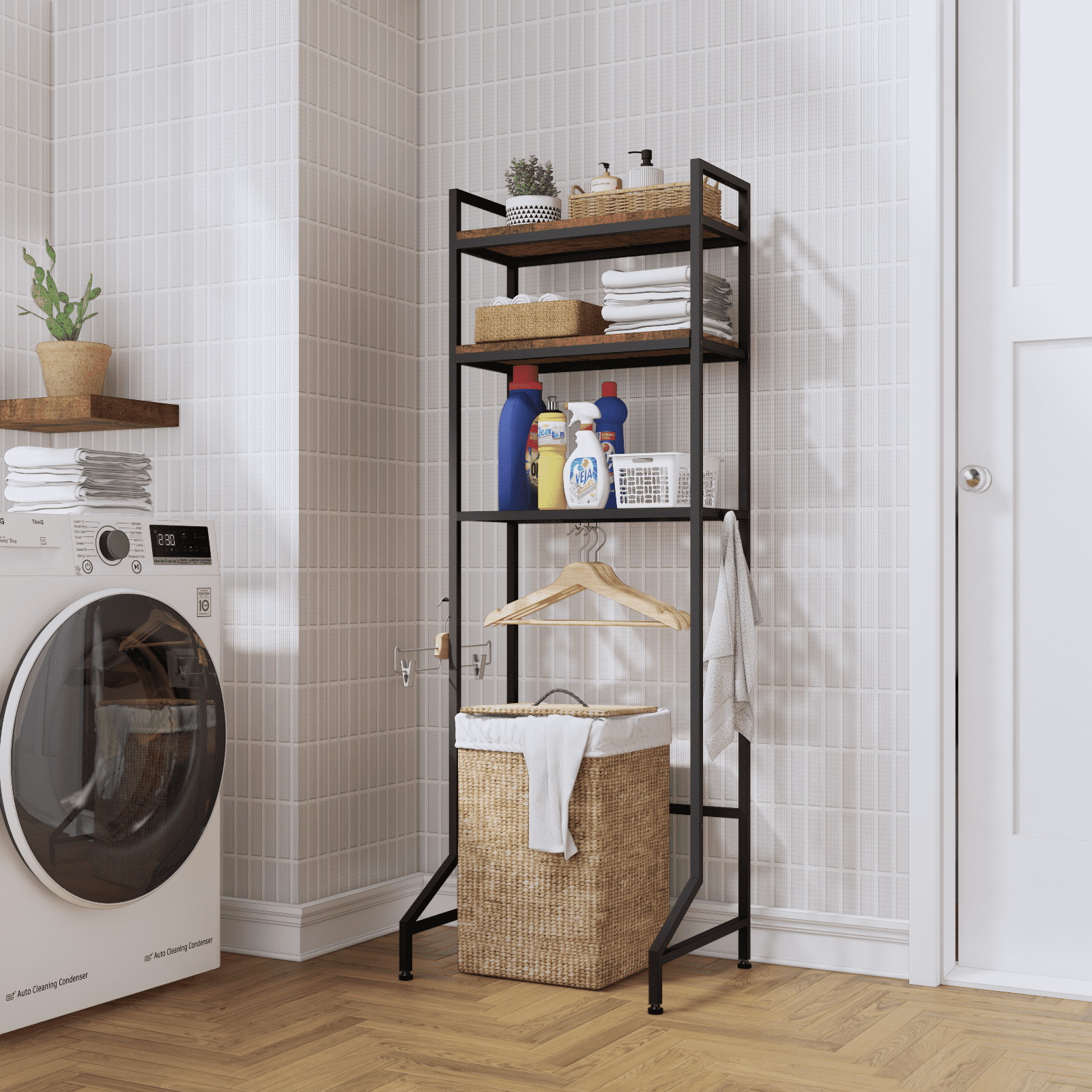 The Toilet Storage Rack 3-Tier Bathroom Organizer Shelf Toilet Multi-Functional Shelves Toilet Storage Rack Rustic Brown - Image 4