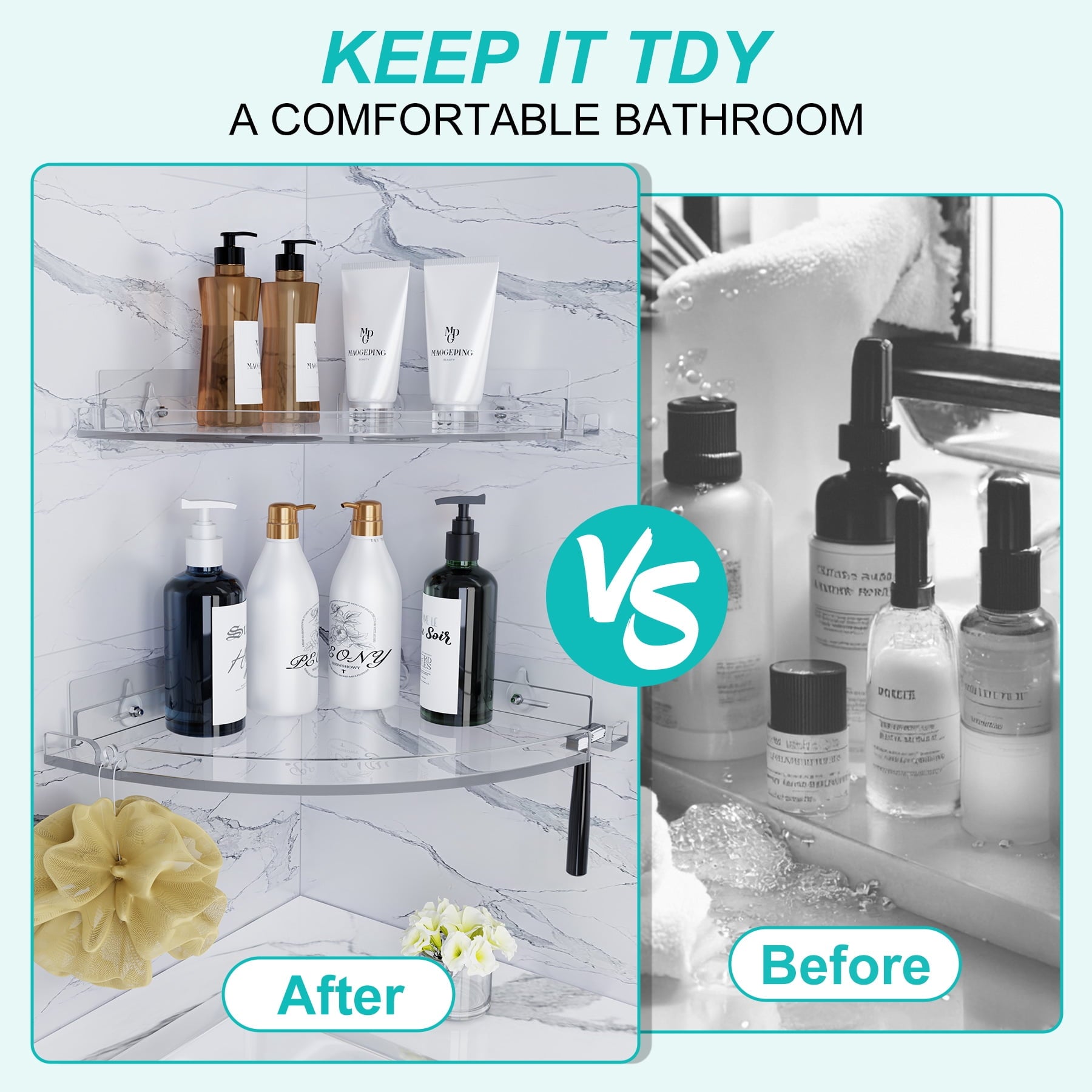 Shower Shelves,Adhesive Shower Caddy Organizer for Bathroom Storage Home Decor,Clear, Rustproof, No Drilling Bathroom... - Image 3