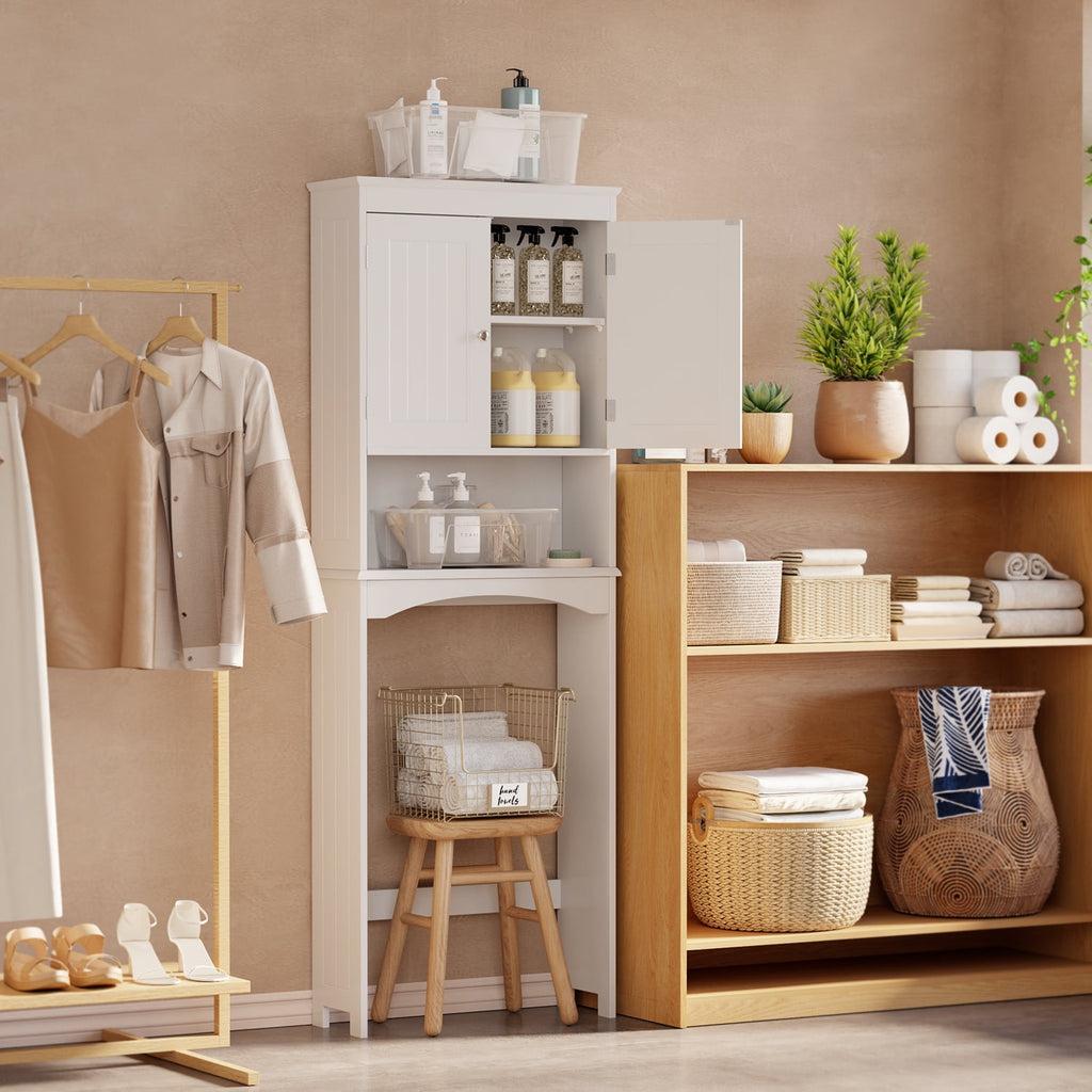 Over the Toilet Storage Cabinet, Lofka Bathroom Cabinet with Open Shlef &Doors, Anti-Tip Safety, White - Image 5