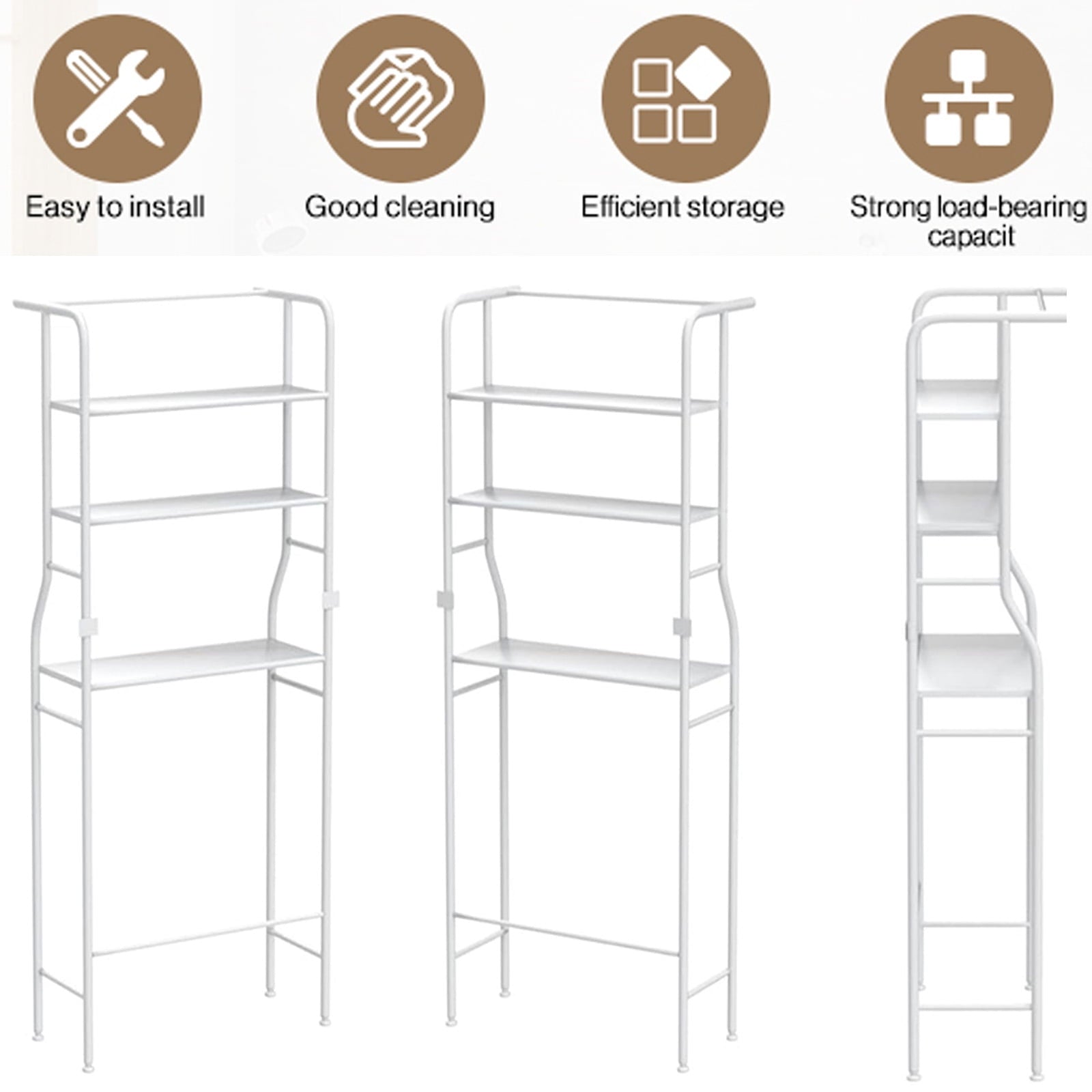 SUSUZI Over the Toilet Storage Rack 3-Tier Bathroom Organizer Shelf Metal Bath Shelves Freestanding Above Toilet Stand for Bathroom Laundry, - Image 3