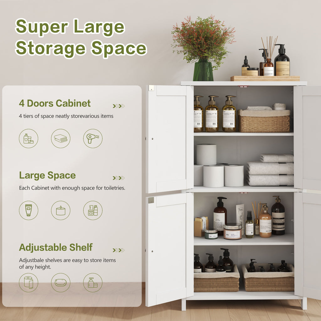 Bathroom Storage Floor Cabinet Organizer with Adjustable Shelf 4 Magnetic Doors 43" Wooden Pantry Cabinet Freestandin... - Image 6