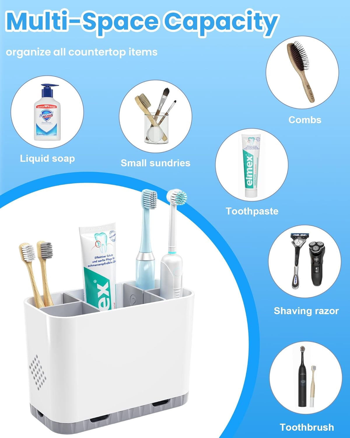 for Bathroom Countertop & Wall Mount - Detachable 5-Slot Electric Storage, Hygienic Toothpaste Caddy with Removable D... - Image 6