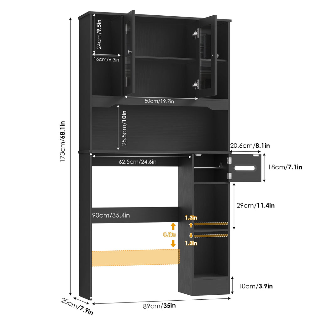 The Toilet Storage Cabinet with Toilet Paper Holder Stand, Above Toilet Organizer with Glass Doors, Behind Toilet She... - Image 4