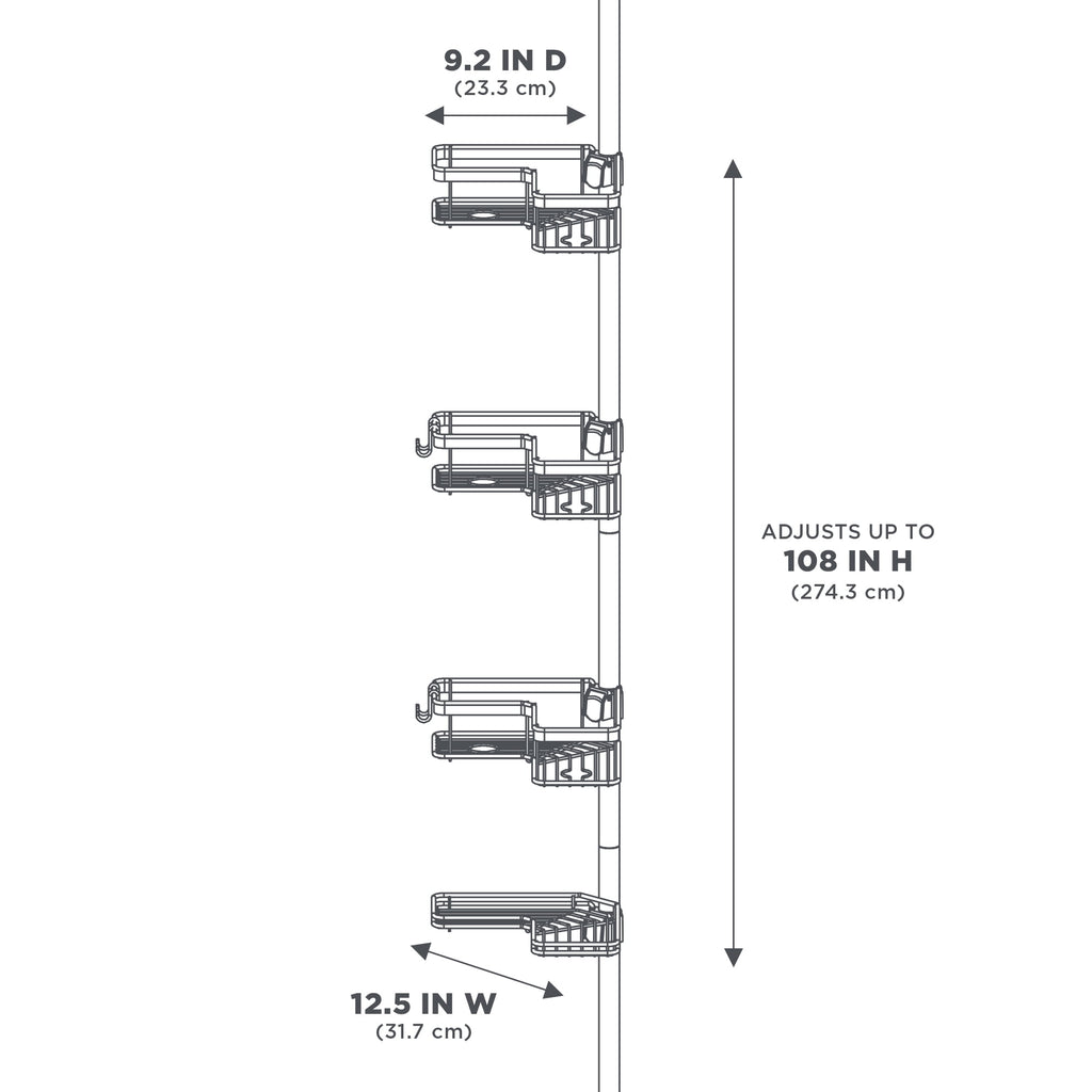 Adjustable Tension Steel Shower Pole Caddy, 4 Shelves, Satin Nickel - Image 4