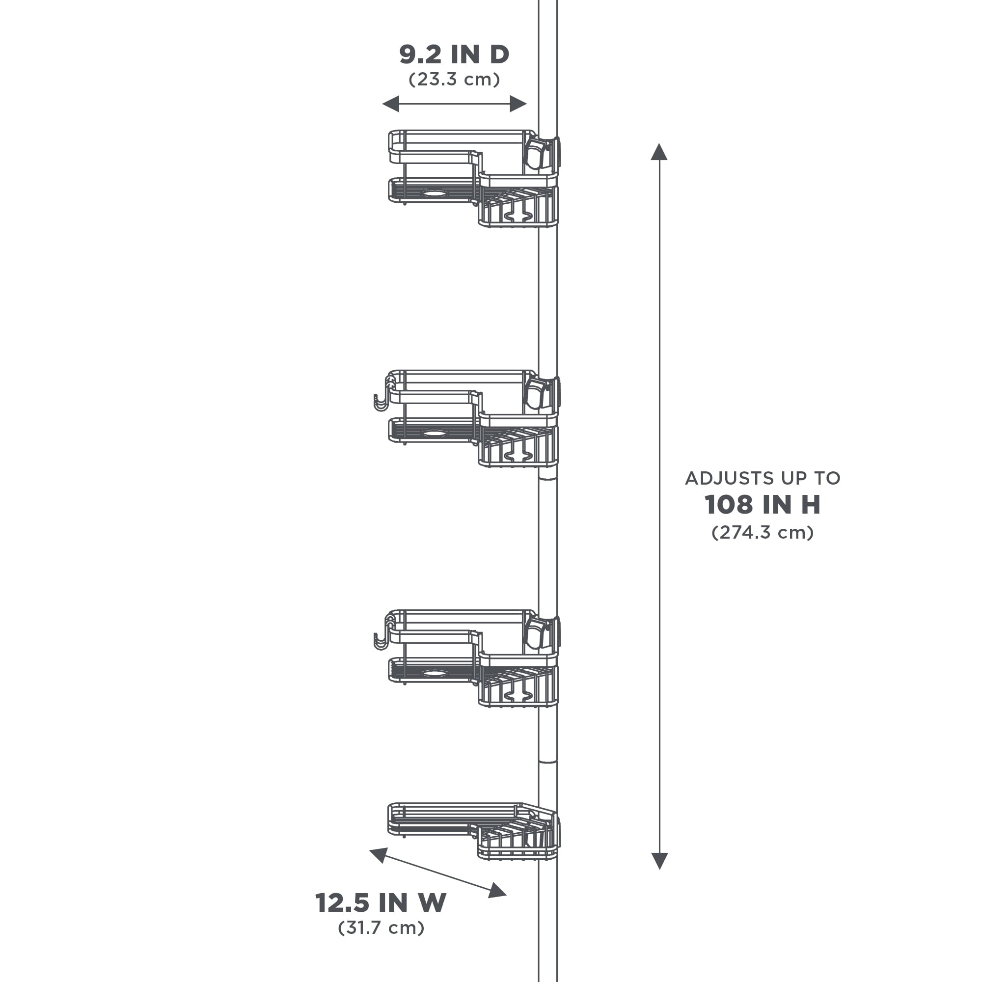 Adjustable Tension Steel Shower Pole Caddy, 4 Shelves, Satin Nickel - Image 4