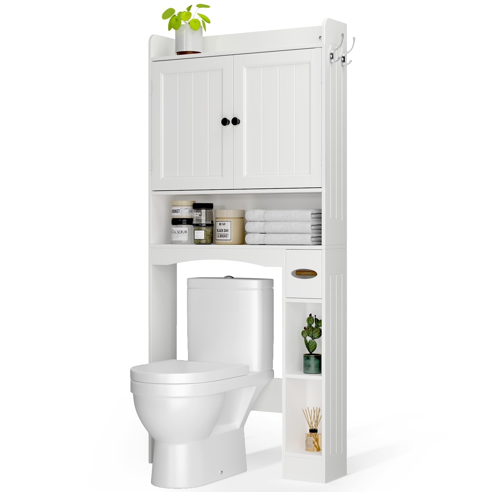 Aiho 70.3" Tall Over the Toilet Storage Cabinet, Bathroom Organizer Above Toilet with Adjustable Shelves & 2 Side Hooks, Space Saver for Bat - Image 4