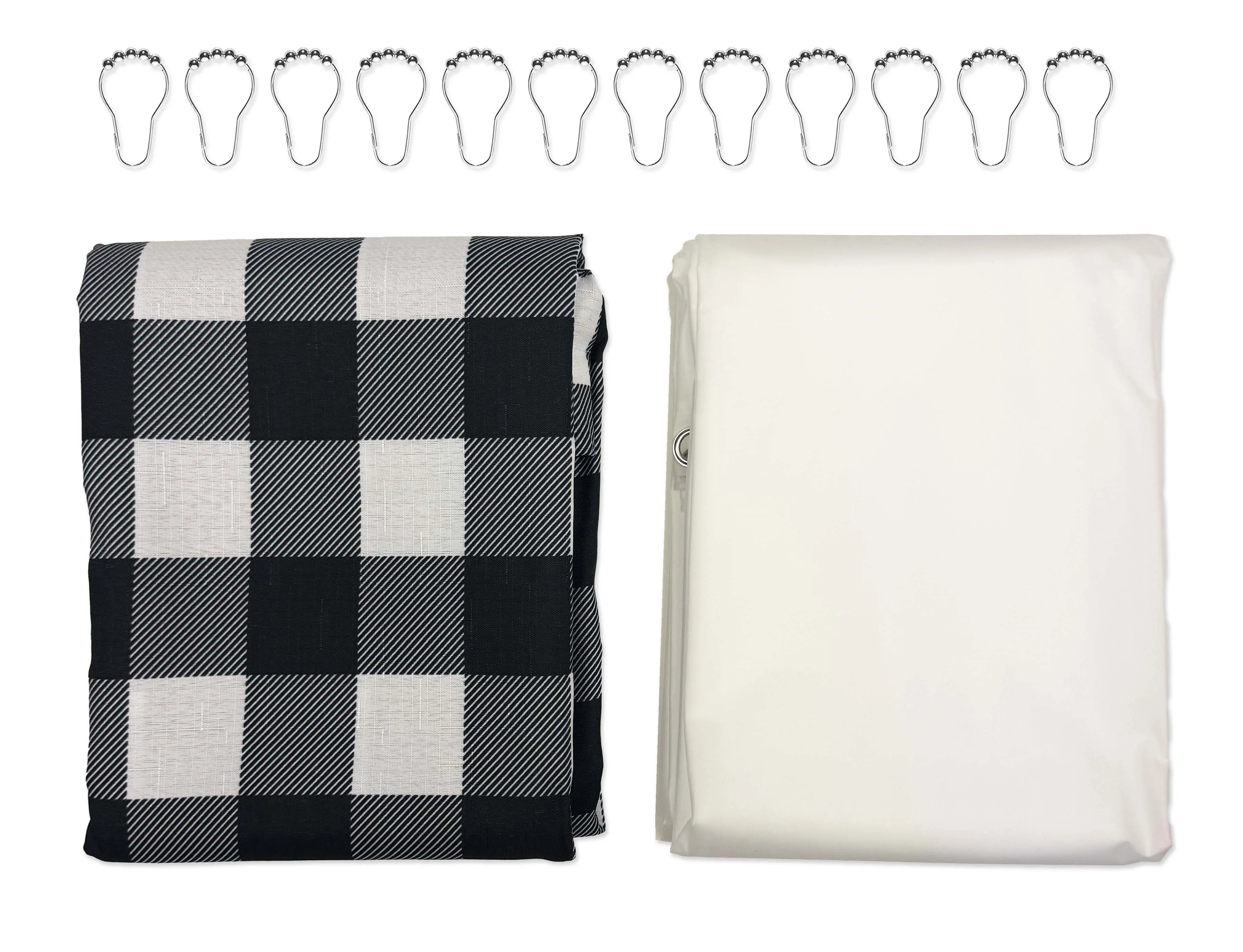 14-Piece Plaid Faux Linen Shower Curtain Set with Hooks & Liner Rustic Cabin Bathroom Decor, 72" x 70 - Image 2