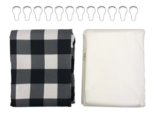 14-Piece Plaid Faux Linen Shower Curtain Set with Hooks & Liner Rustic Cabin Bathroom Decor, 72" x 70 - Image 2