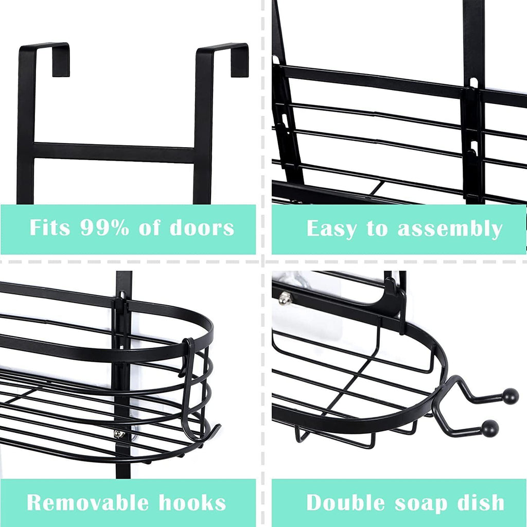 3-Shelf Metal Hanging Bathroom Shower Caddy, Black - Image 6