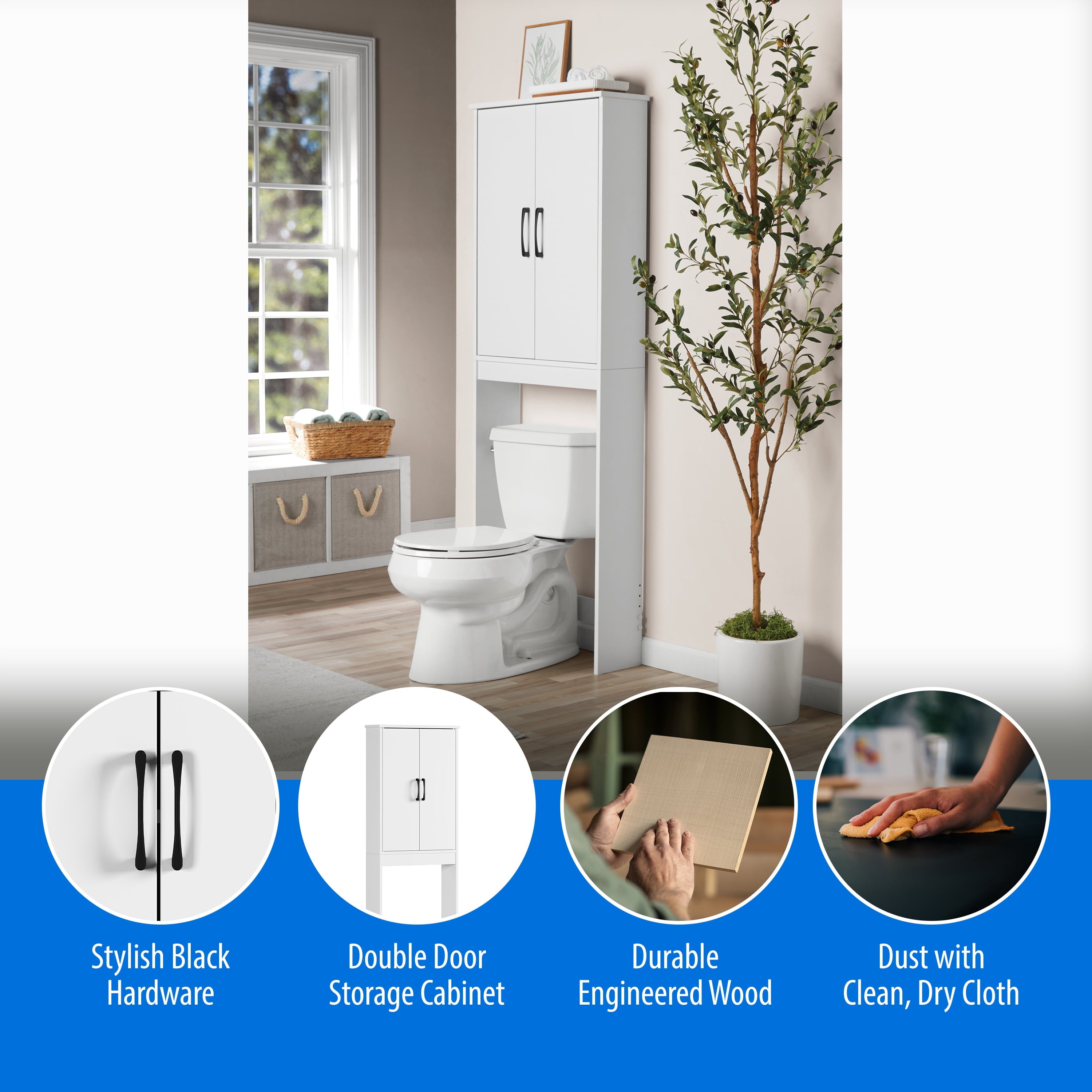 Bathroom Storage Cabinet, White - Image 2