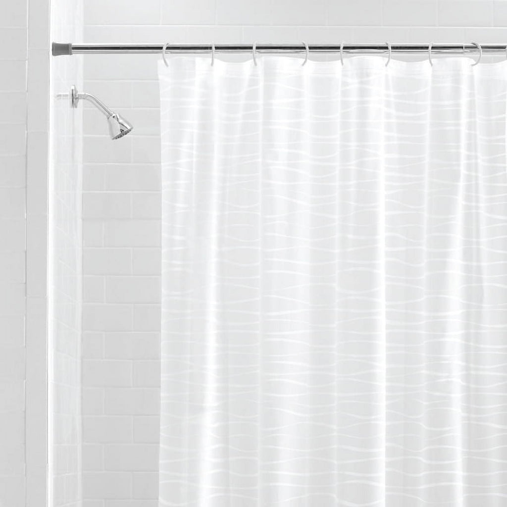 Mainstays Waterproof Oasis Striped PEVA Lightweight Shower Curtain and 12 Hooks, Frosted - Image 3