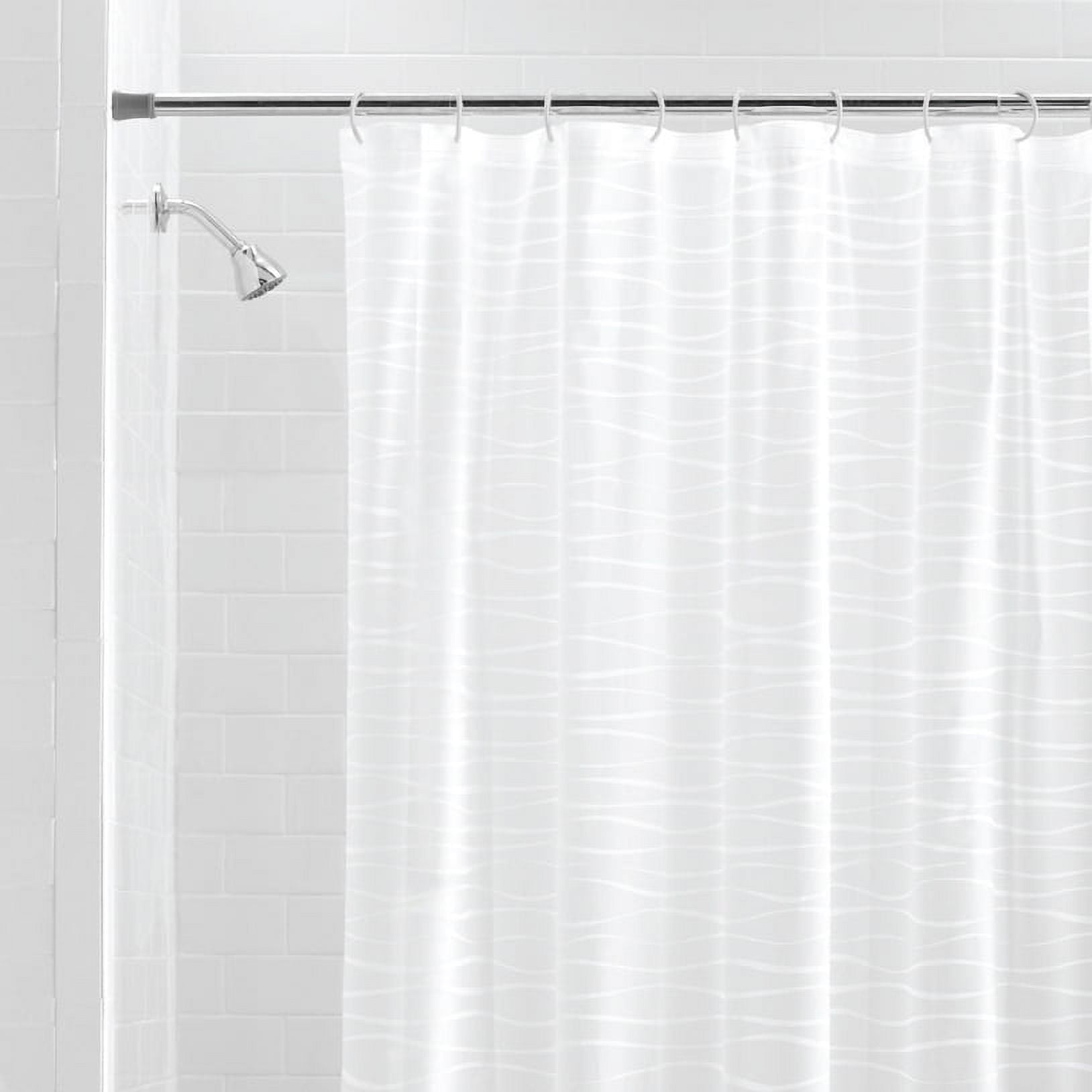 Mainstays Waterproof Oasis Striped PEVA Lightweight Shower Curtain and 12 Hooks, Frosted - Image 3
