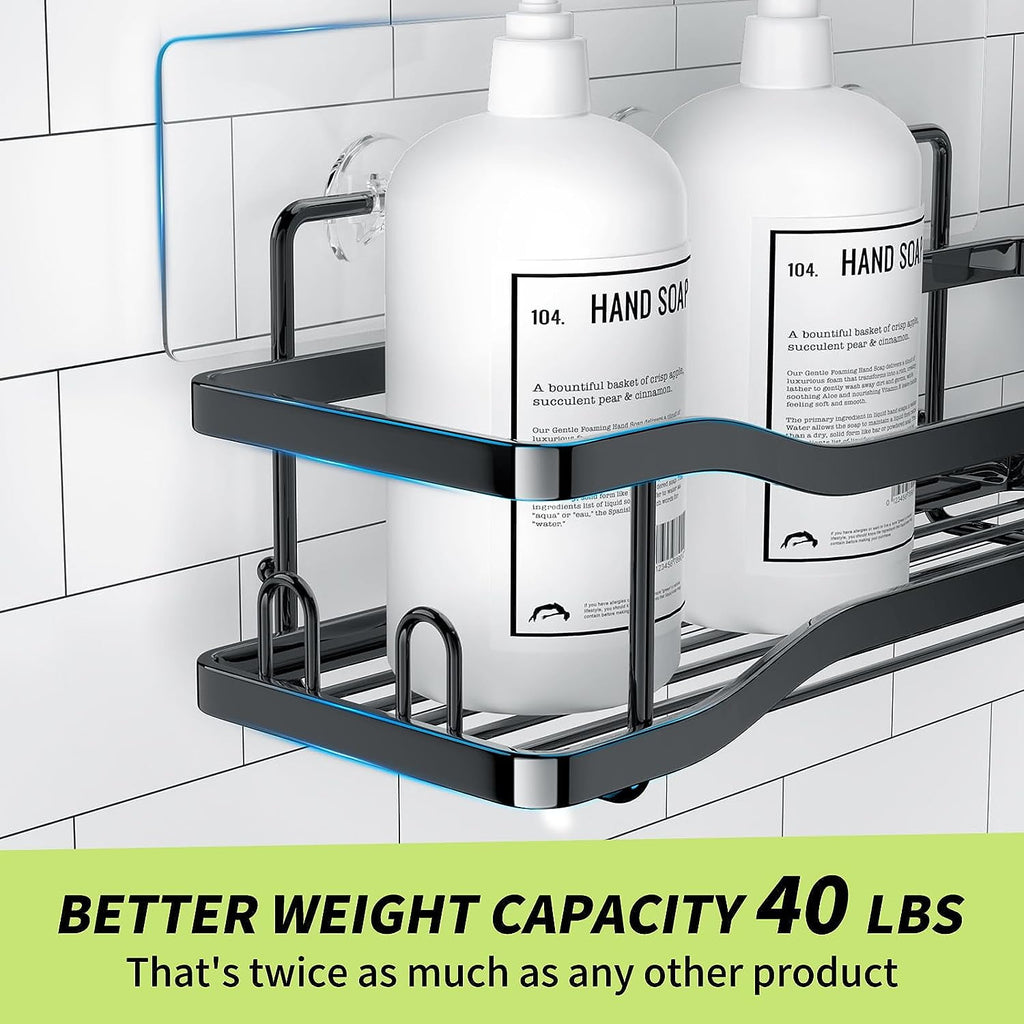Bathroom Shower Caddy , 3 Pack Stainless Steel Adhesive Shelves with Hooks, Toothpaste & Soap Holder, No Drilling Rus... - Image 4