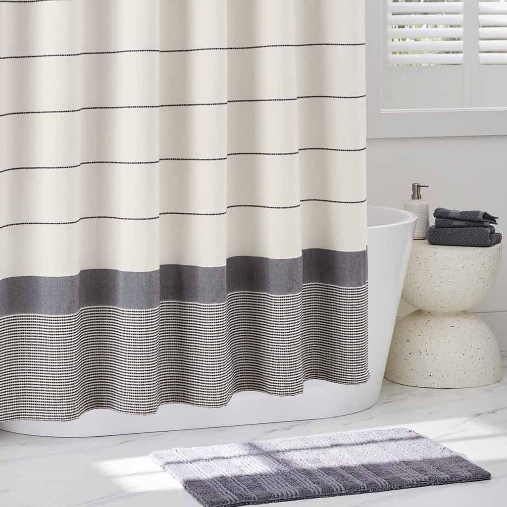 Better Homes & Gardens Maison Stripe Shower Curtain – Vanilla Dream & Rich Black – 72" x 72" Eco-Friendly Cotton & Polyester Blend - Image 3