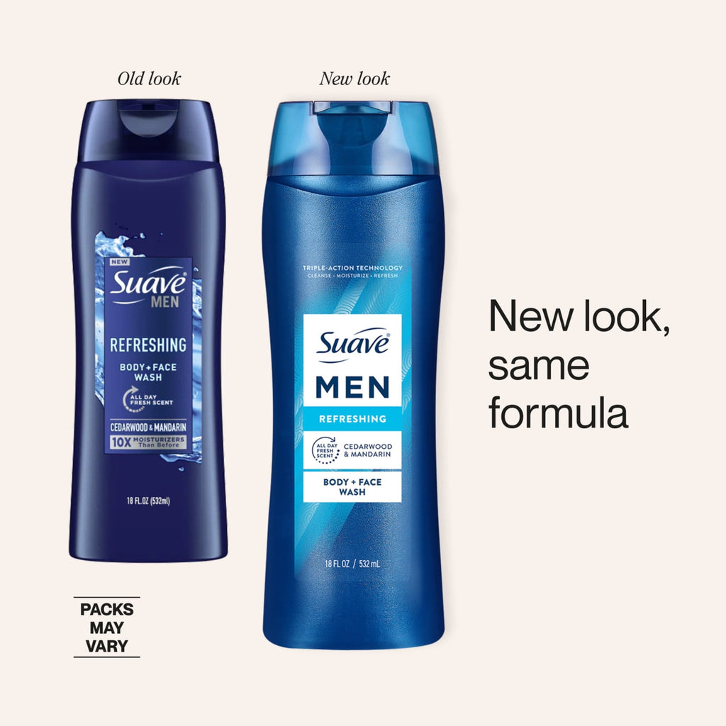 Suave Men Refreshing 2-in-1 Body & Face Wash with Glycerin & Vitamin E, 18 FL OZ - Image 4