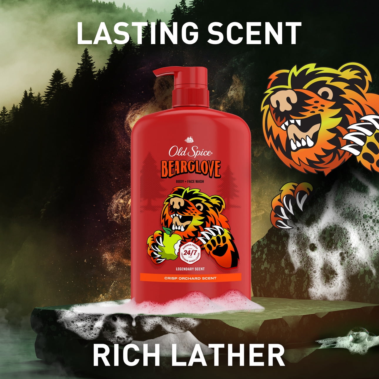 Old Spice Men's Body Wash, Bearglove, Long Lasting Lather, 33.4 fl oz - Image 6