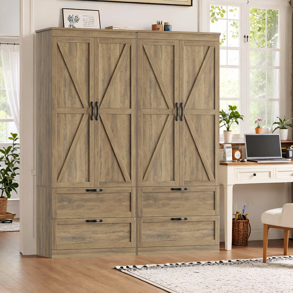 Bathroom Storage Cabinet, Farmhouse Linen Storage Cabinet with 2 Drawers, Rustic Brown - Image 4