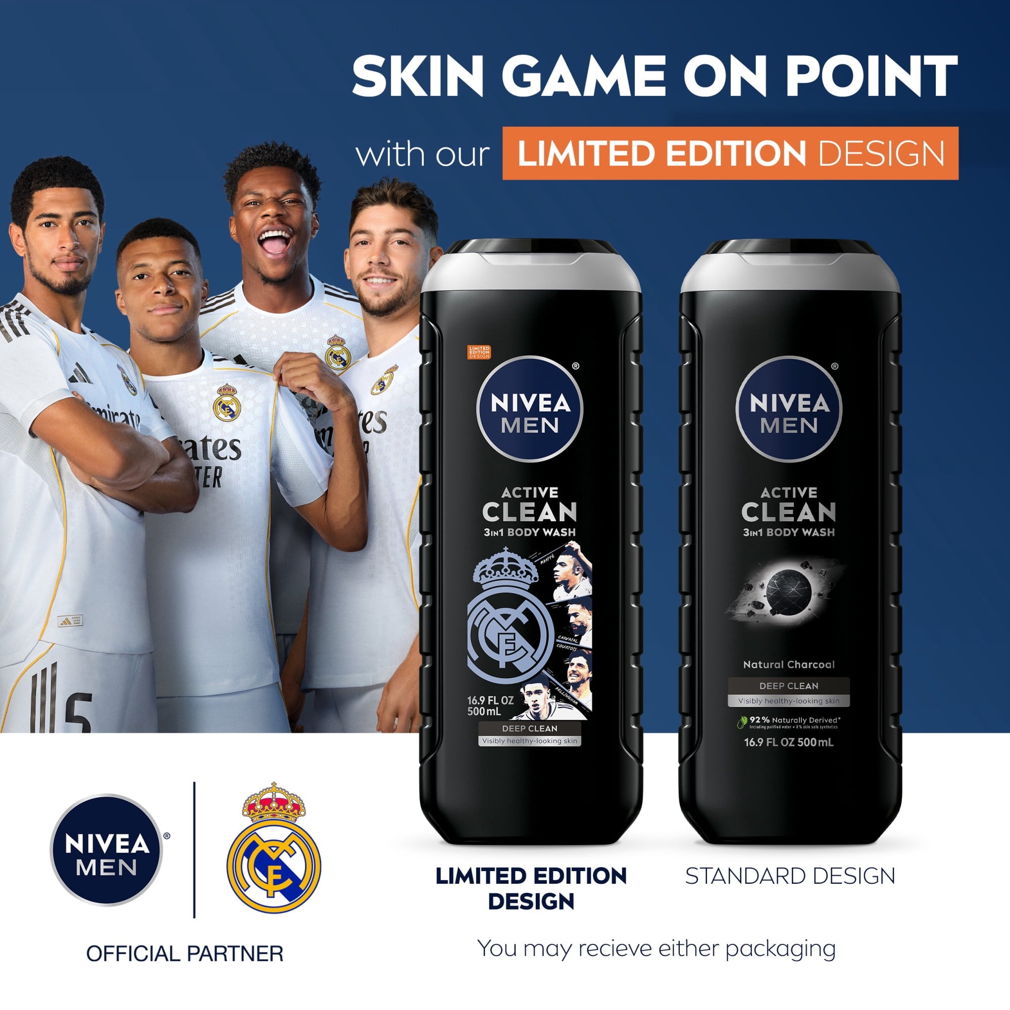 Real Madrid Limited Edition Design Active Clean 3-in-1 's Body Wash with Charcoal, Vanilla Bourbon Scent, 16.9 fl oz - Image 2