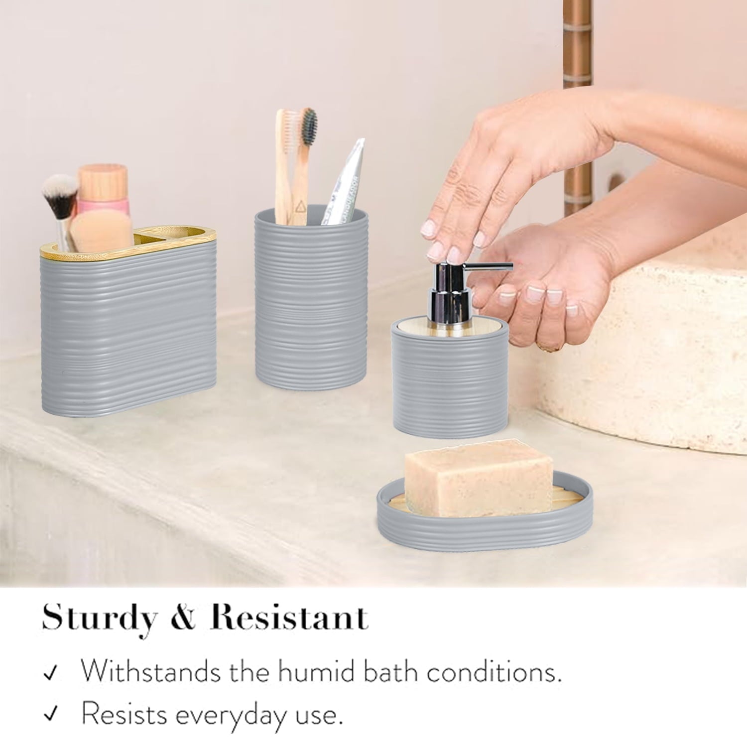 Bathroom Accessories Set 6 Pcs Bathroom Set Ensemble Complete Soap Dispenser Toothbrush Holder Tumbler Soap Dish Toil... - Image 6