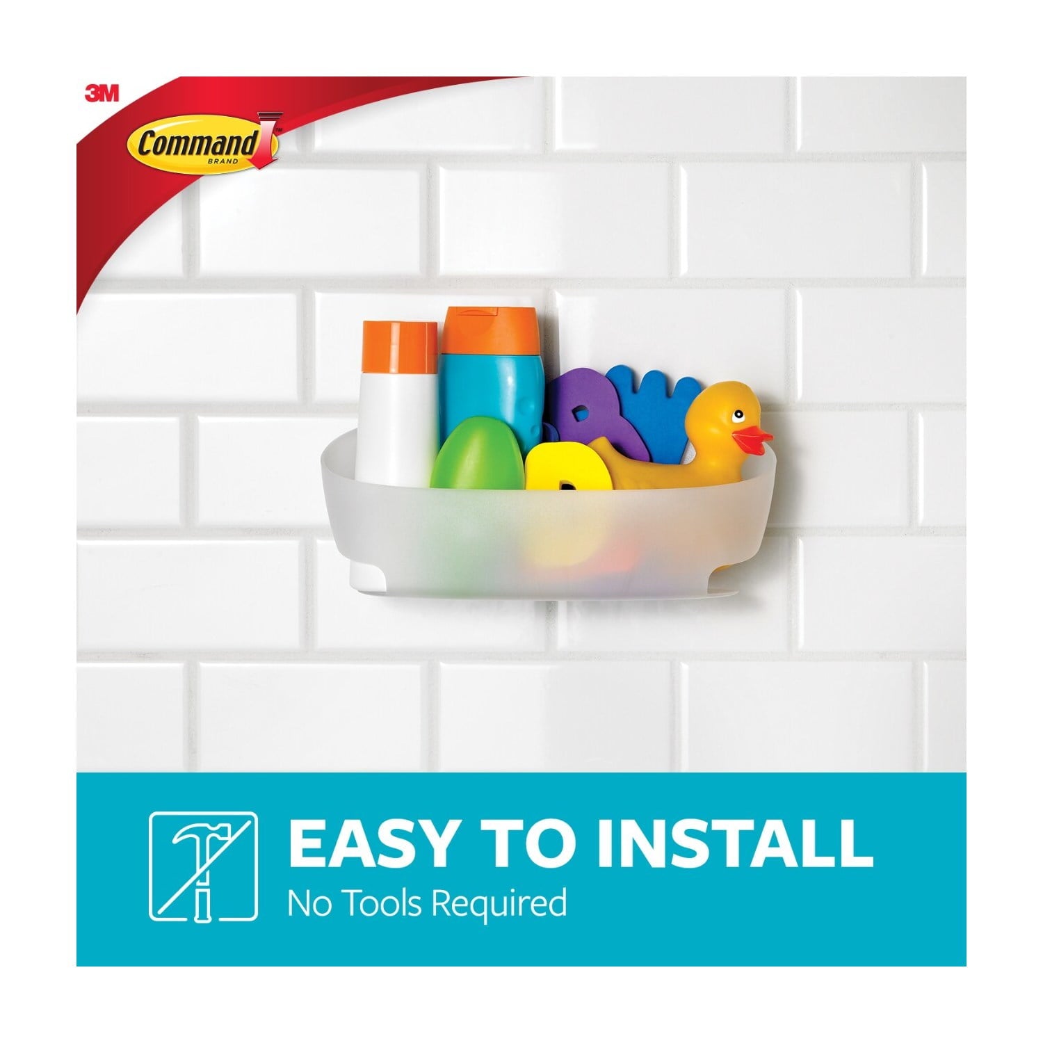 Command Shower Caddy with Water-Resistant Strips, Frosted, 1 Large Caddy, 4 Strips - Image 4