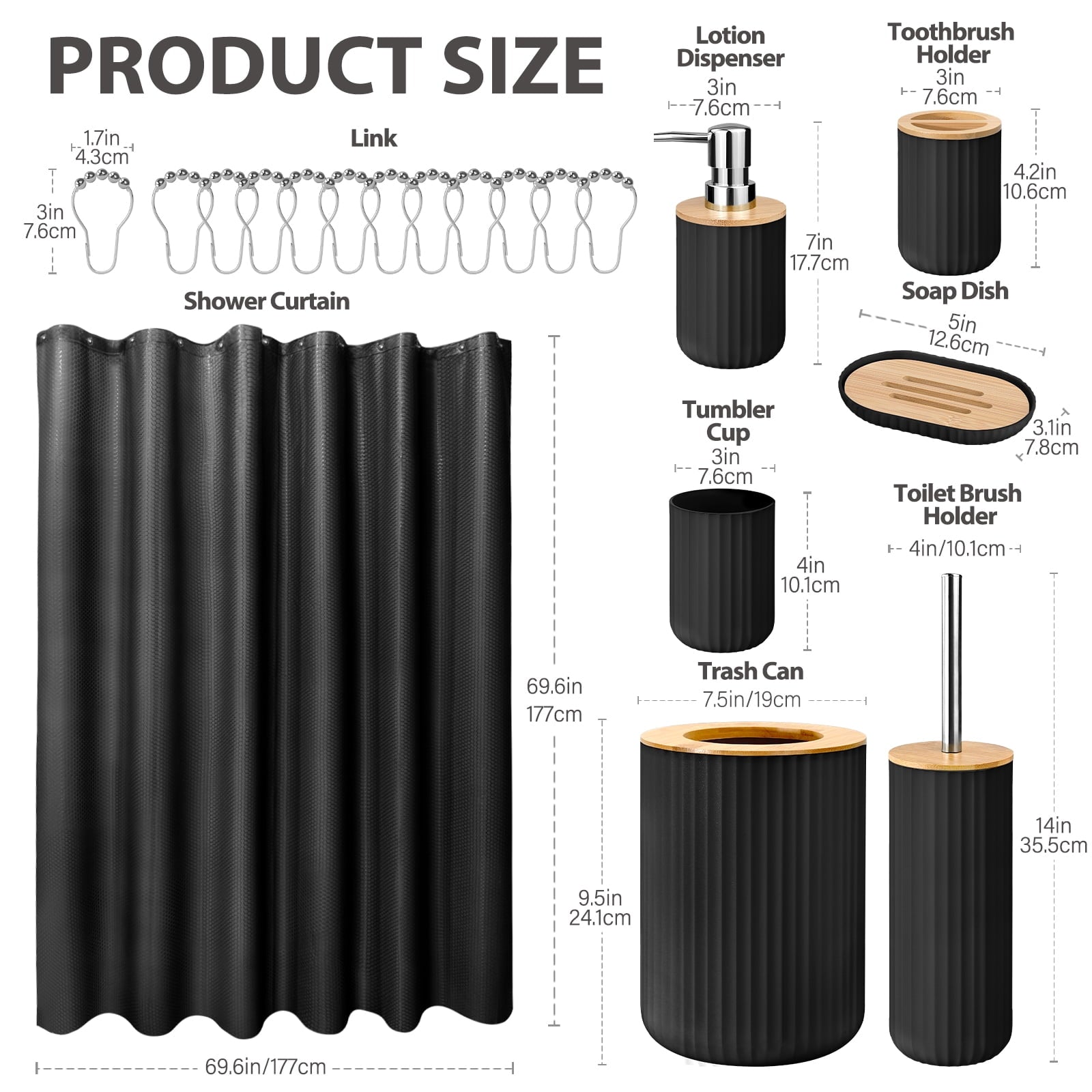 19 Pcs Black Bathroom Accessories Sets with Shower Curtain, Specially Designed for Small Spaces - Image 2