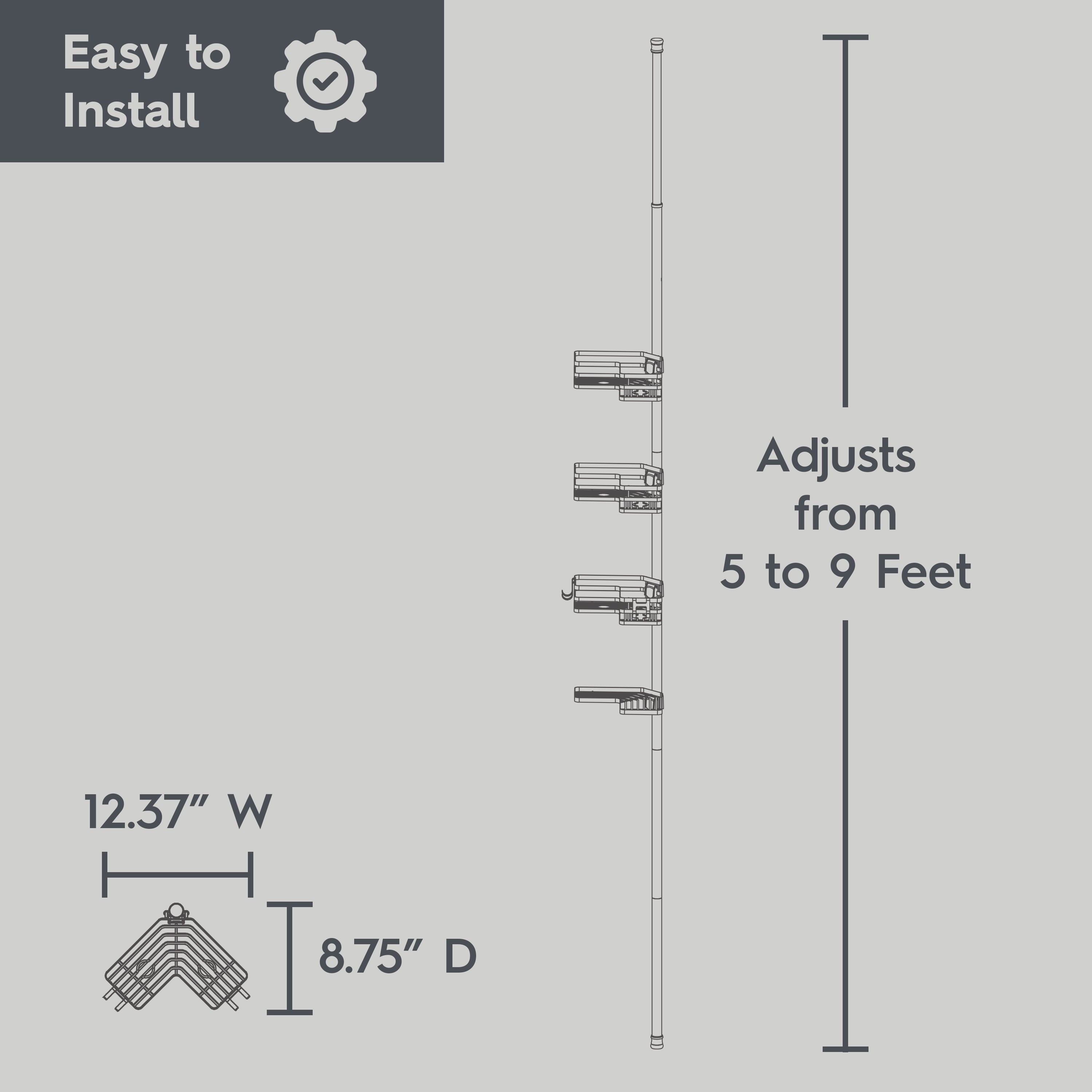 Matte Black Rust-Resistant Tension Pole Shower Caddy with 3 Adjustable Baskets - Image 3