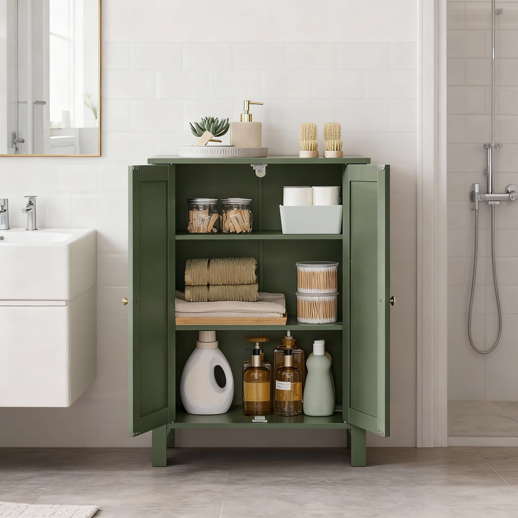 Bathroom Cabinets Freestanding, Bathroom Storage Floor Cabinet with Doors and Adjustable Shelves, Green - Image 3
